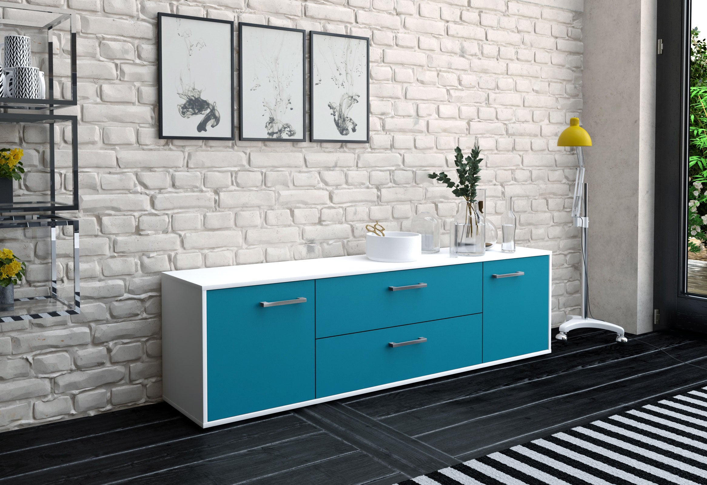 Lowboard - Aquilina - Design Farbakzent - Freistehend mit Griffe 180 cm Weiss