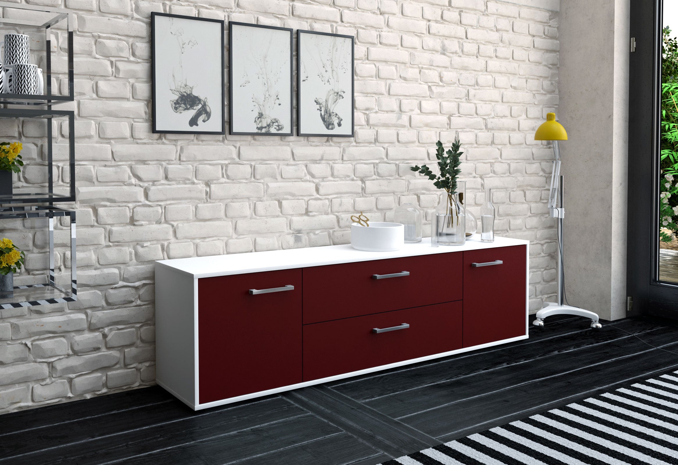 Lowboard - Aquilina - Design Farbakzent - Freistehend mit Griffe 180 cm Weiss