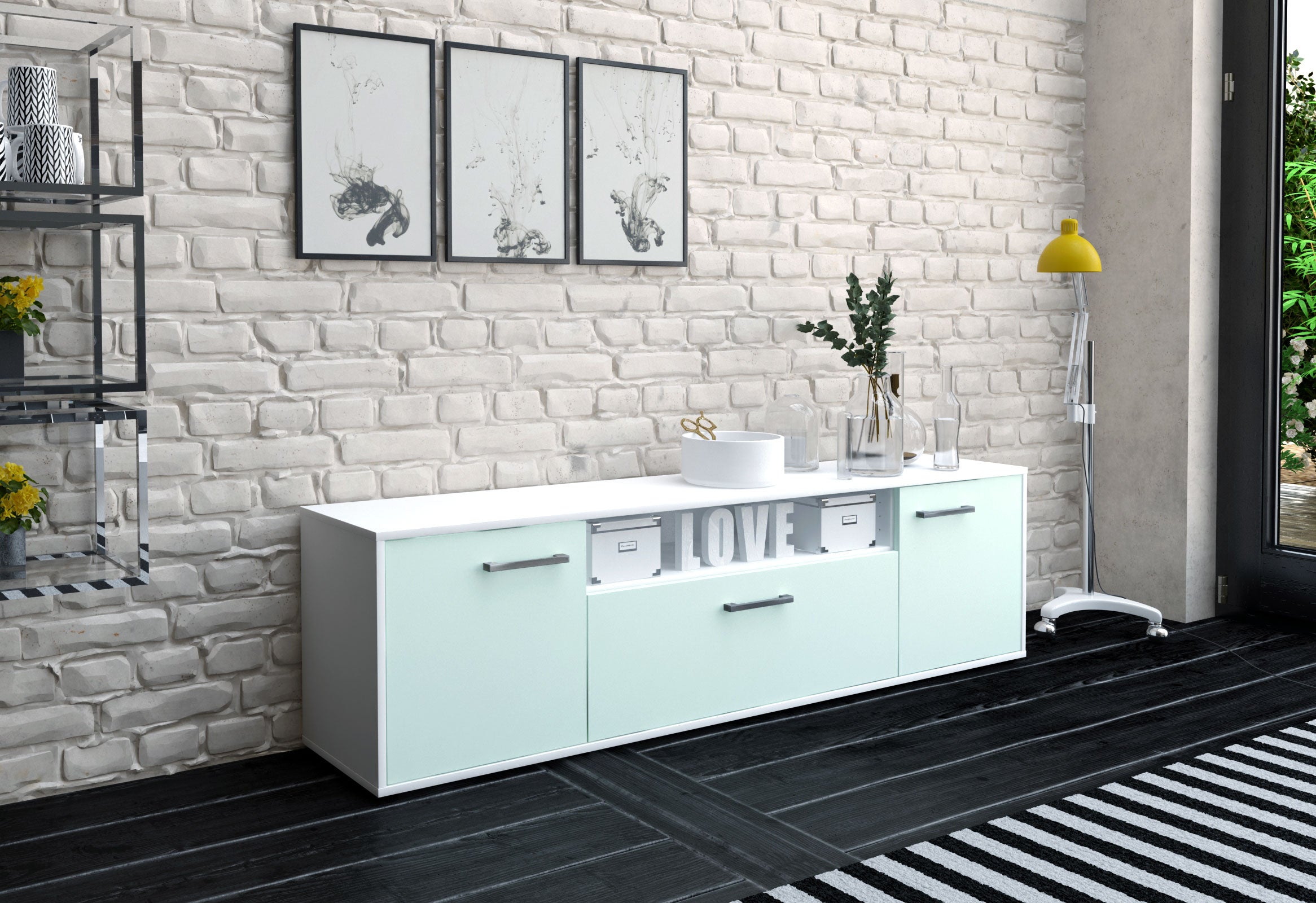 Lowboard - Ariana - Design Farbakzent - Freistehend mit Griffe 180 cm Weiss