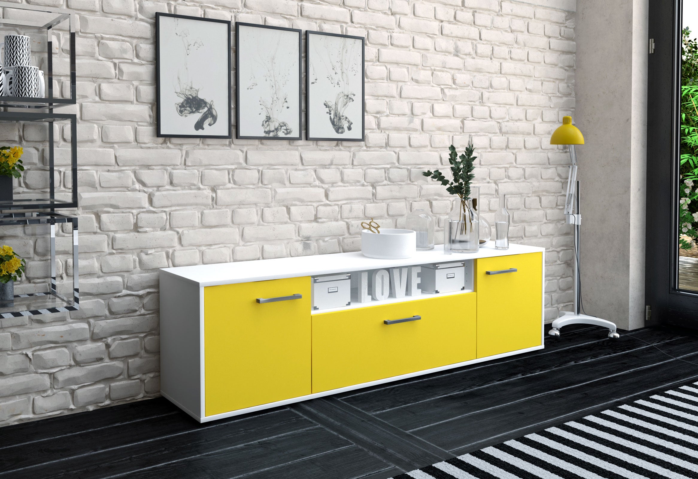 Lowboard - Ariana - Design Farbakzent - Freistehend mit Griffe 180 cm Weiss