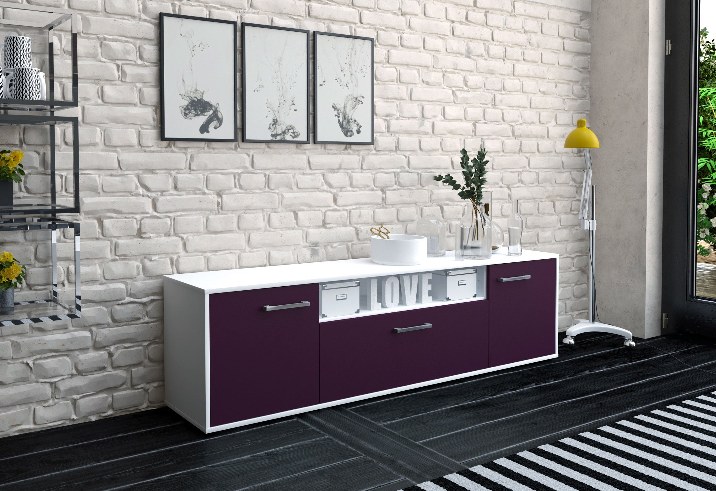 Lowboard - Ariana - Design Farbakzent - Freistehend mit Griffe 180 cm Weiss