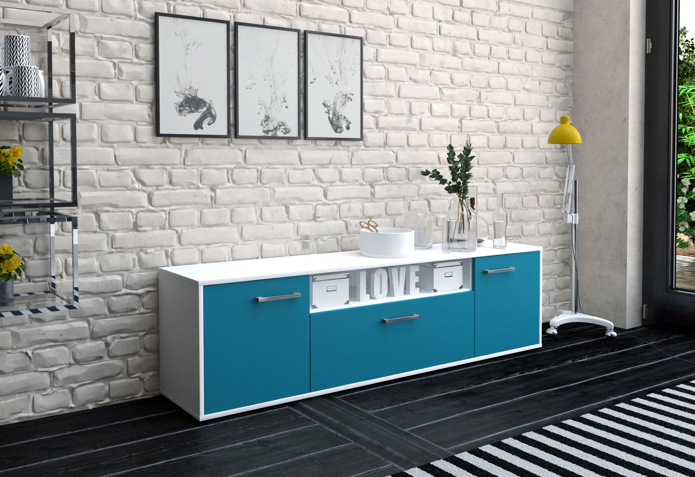 Lowboard - Ariana - Design Farbakzent - Freistehend mit Griffe 180 cm Weiss