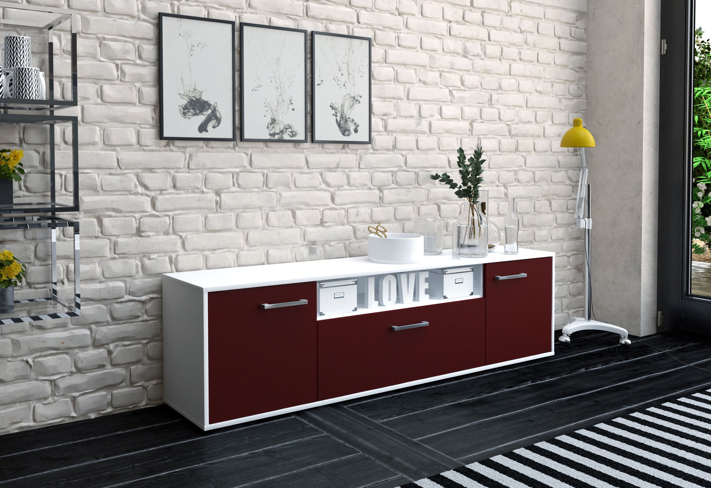 Lowboard - Ariana - Design Farbakzent - Freistehend mit Griffe 180 cm Weiss