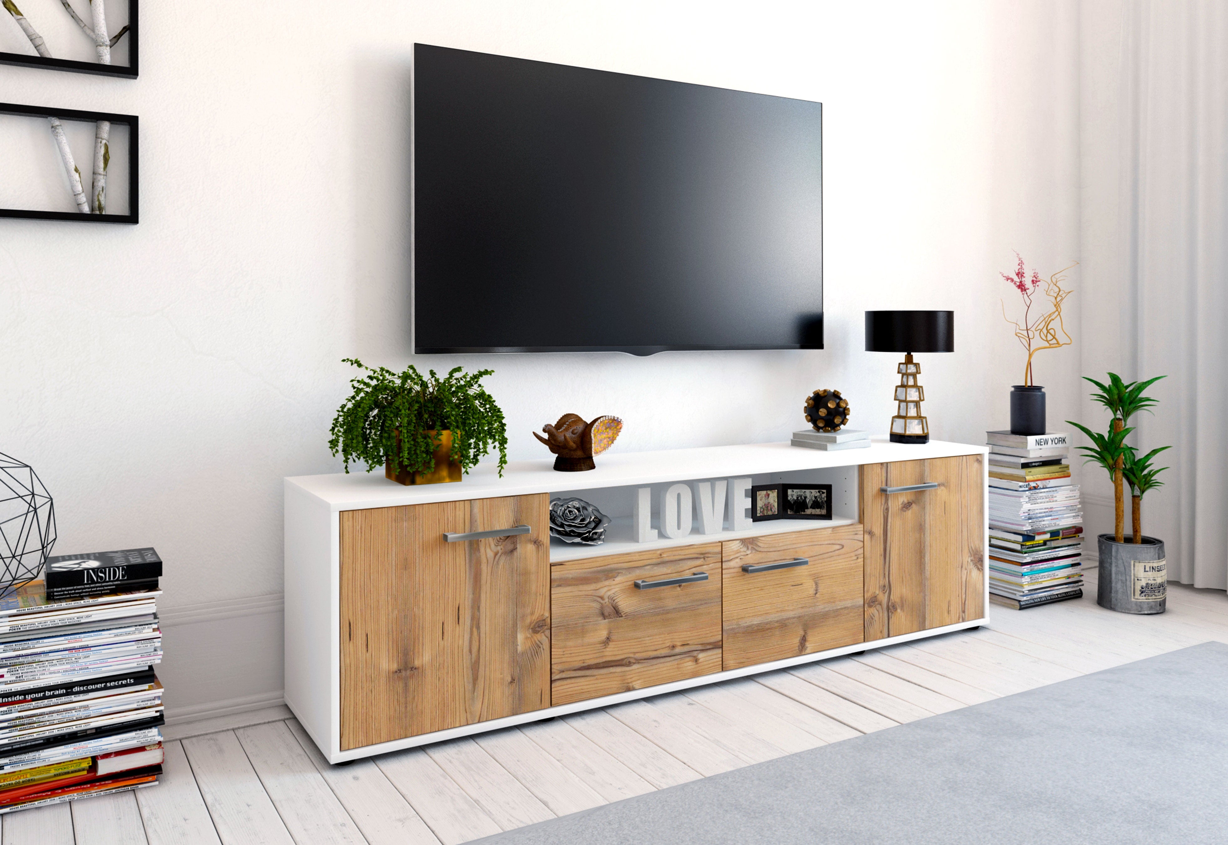 Lowboard - Arianna - Design Holzdekor - Freistehend mit Griffe 180 cm Weiss