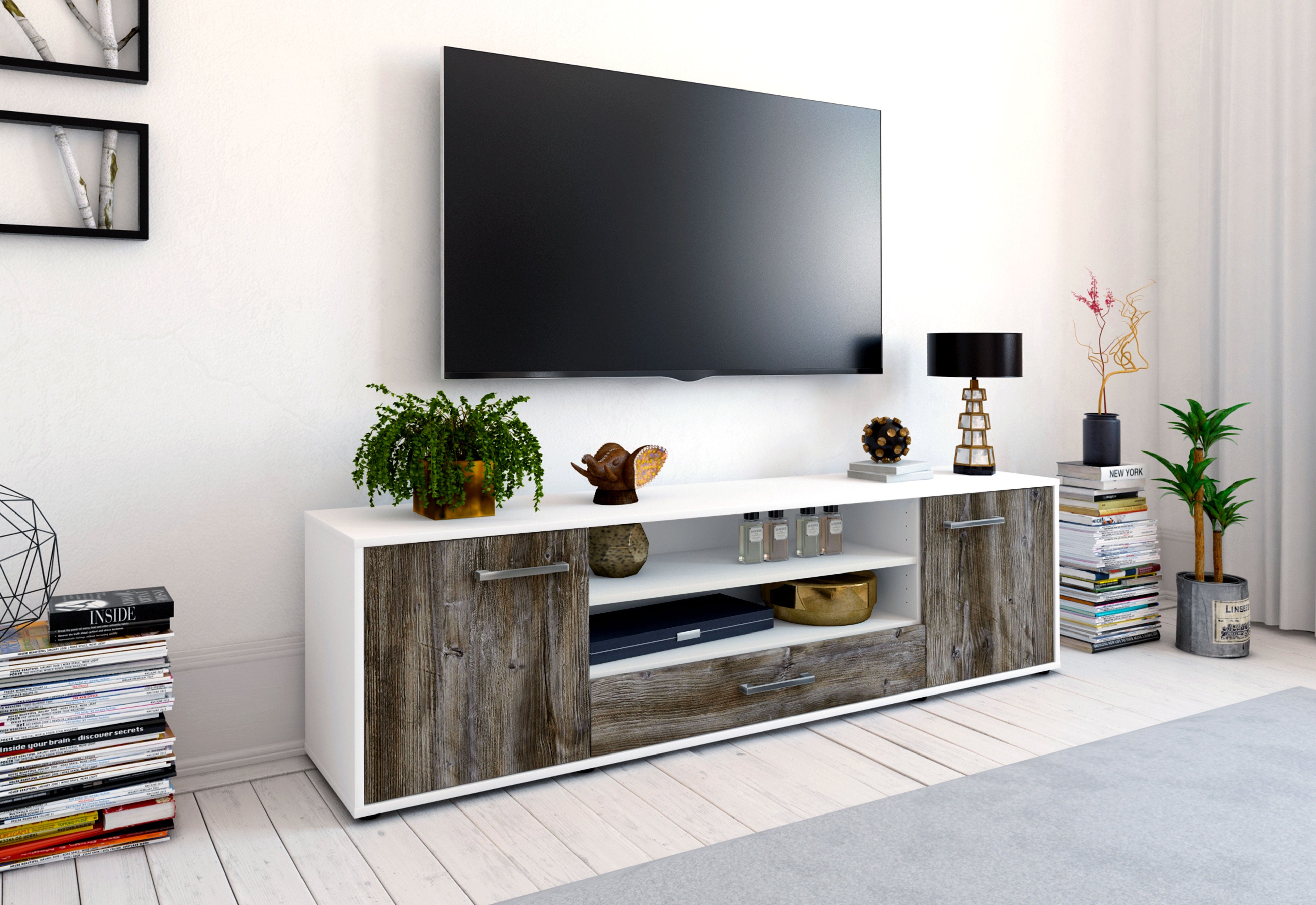 Lowboard - Armida - Design Holzdekor - Freistehend mit Griffe 180 cm Weiss