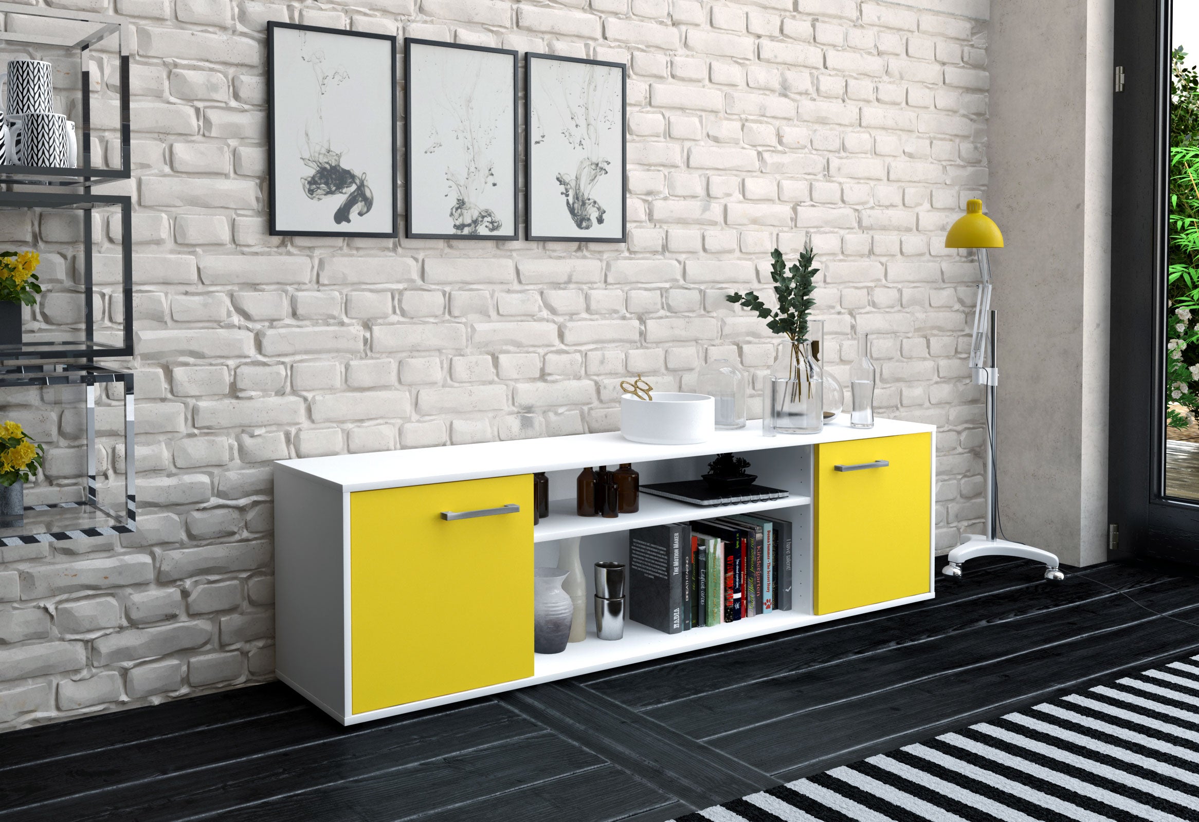 Lowboard - Asia - Design Farbakzent - Freistehend mit Griffe 180 cm Weiss