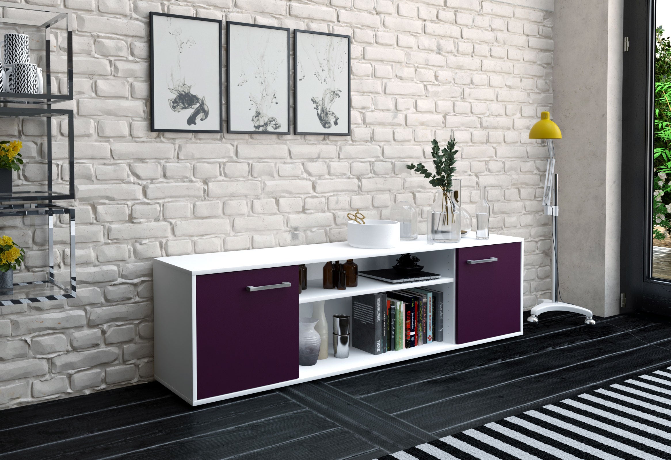 Lowboard - Asia - Design Farbakzent - Freistehend mit Griffe 180 cm Weiss