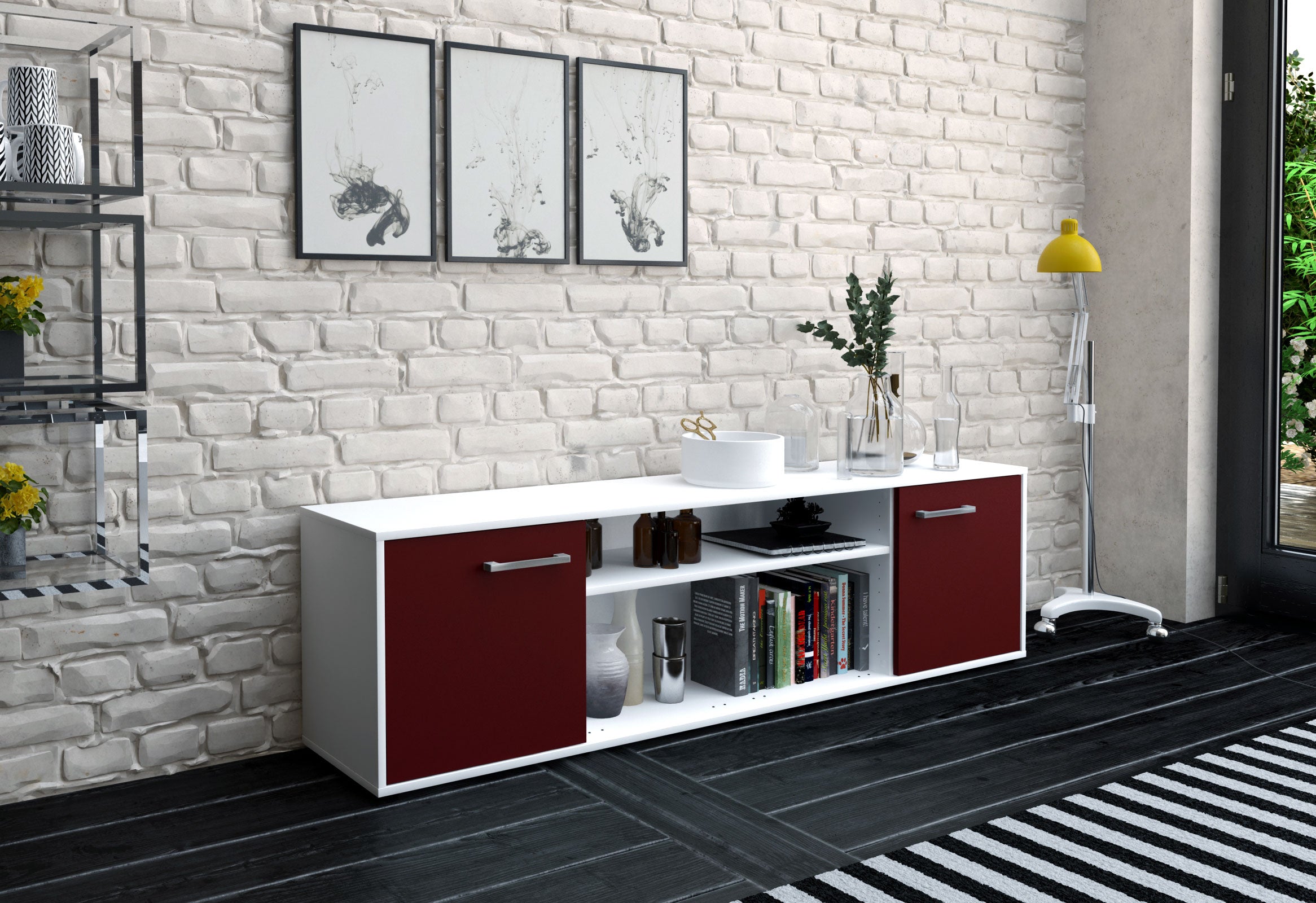 Lowboard - Asia - Design Farbakzent - Freistehend mit Griffe 180 cm Weiss