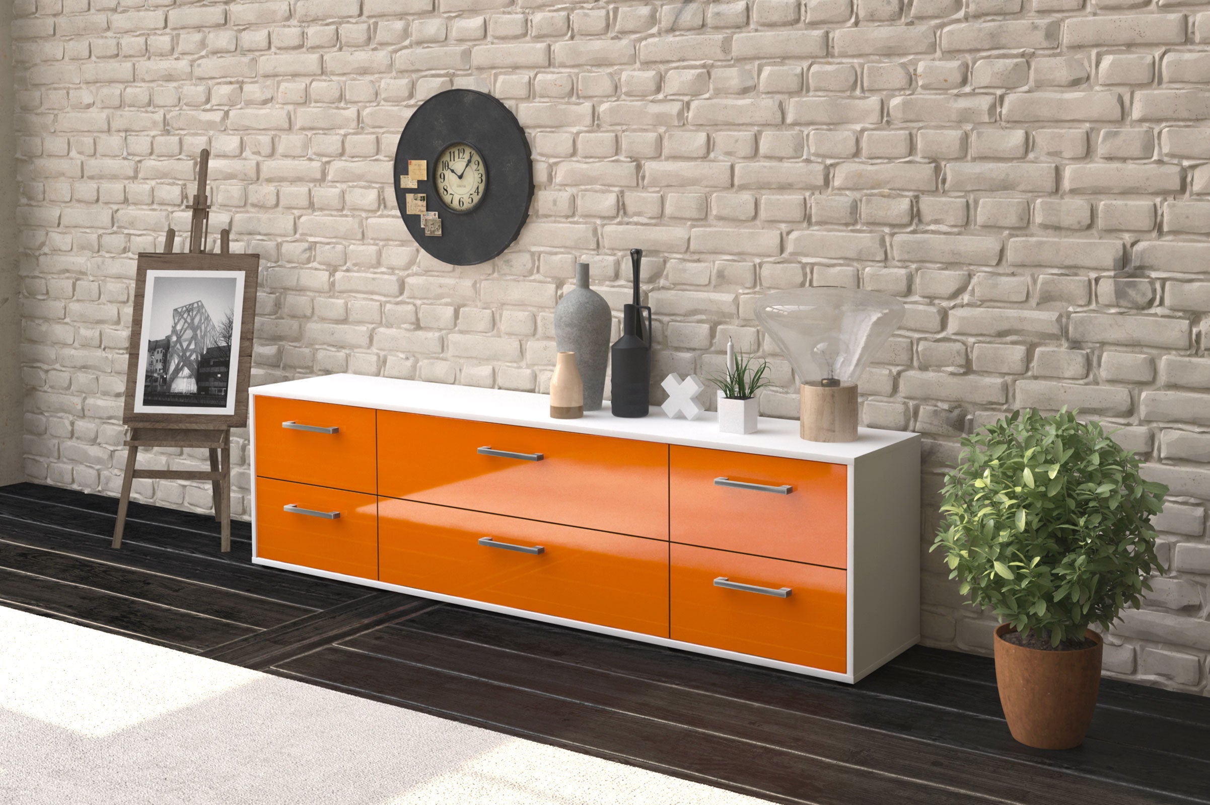 Lowboard - Assunta - Design Hochglanz - Freistehend mit Griffe 180 cm Weiss