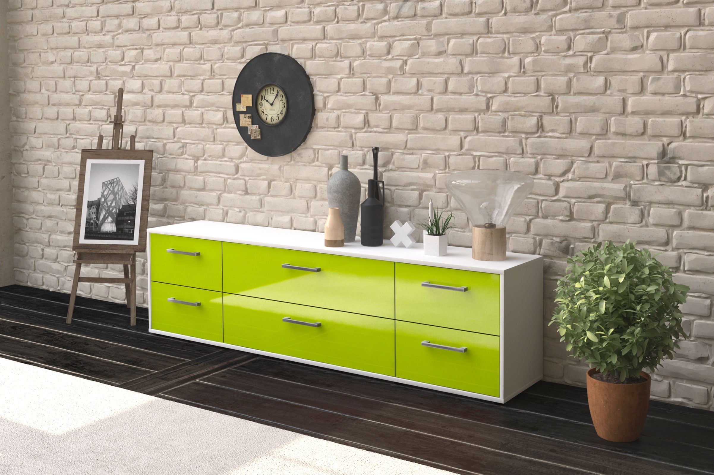 Lowboard - Assunta - Design Hochglanz - Freistehend mit Griffe 180 cm Weiss