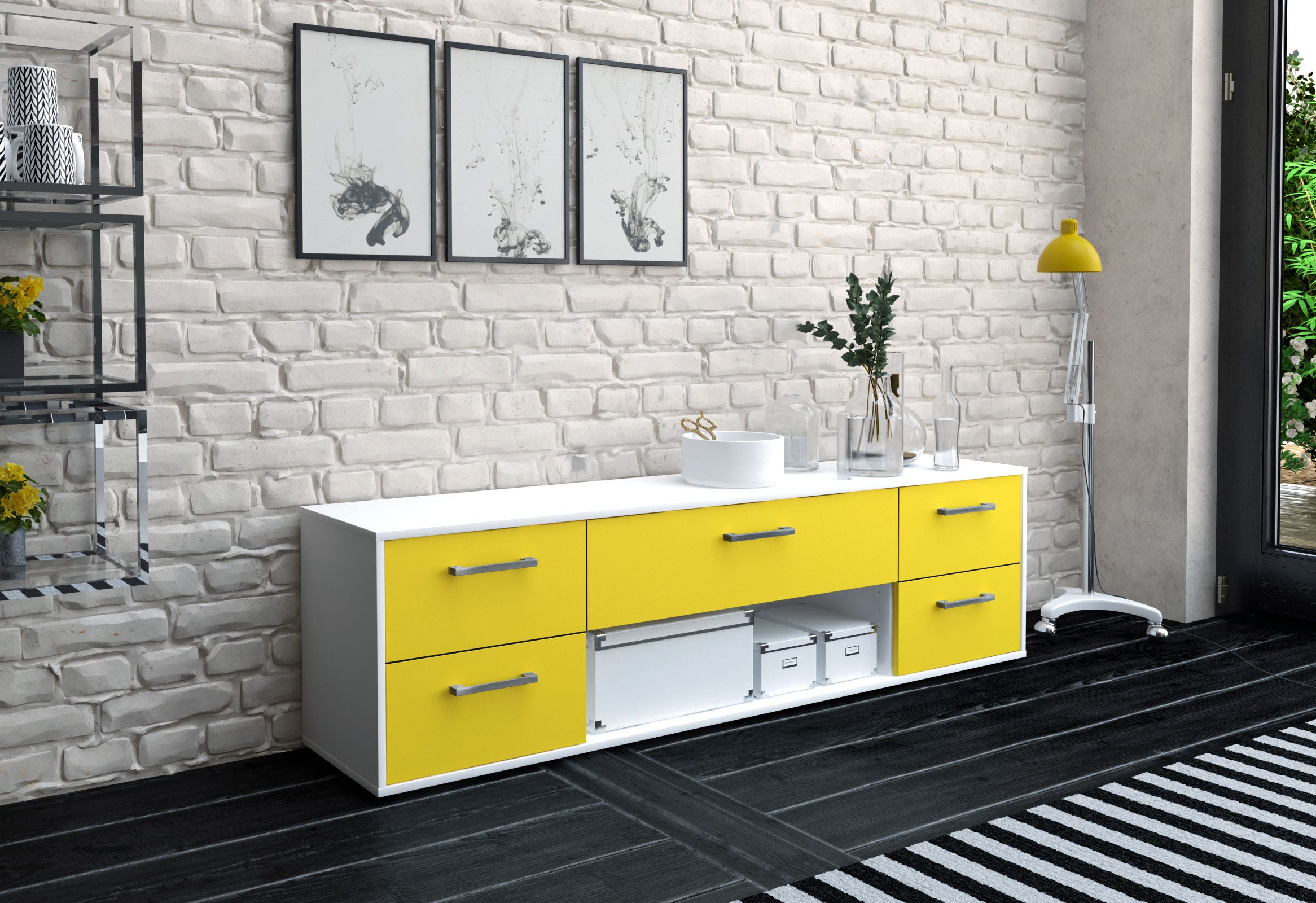 Lowboard - Babetta - Design Farbakzent - Freistehend mit Griffe 180 cm Weiss