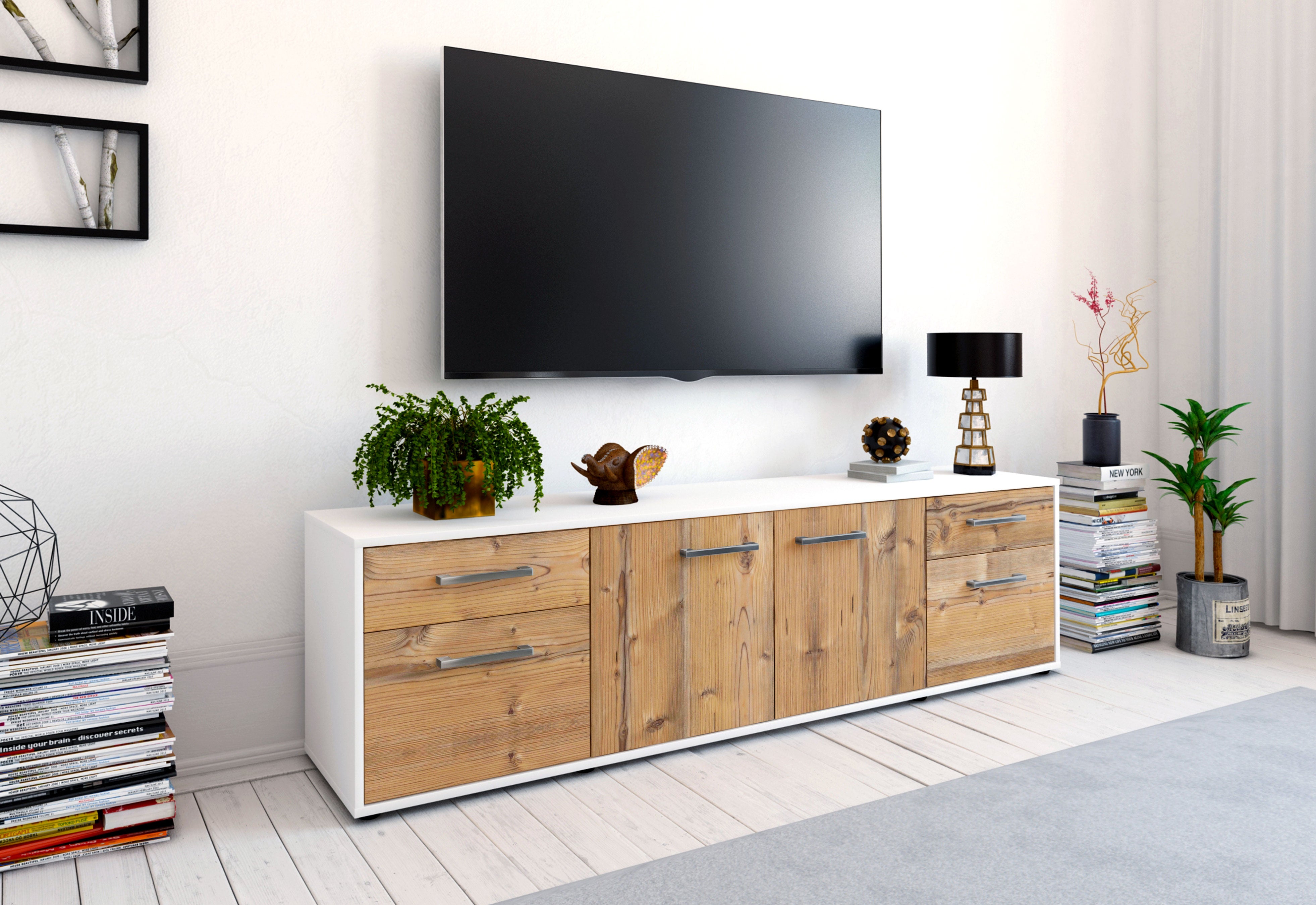 Lowboard - Benedetta - Design Holzdekor - Freistehend mit Griffe 180 cm Weiss