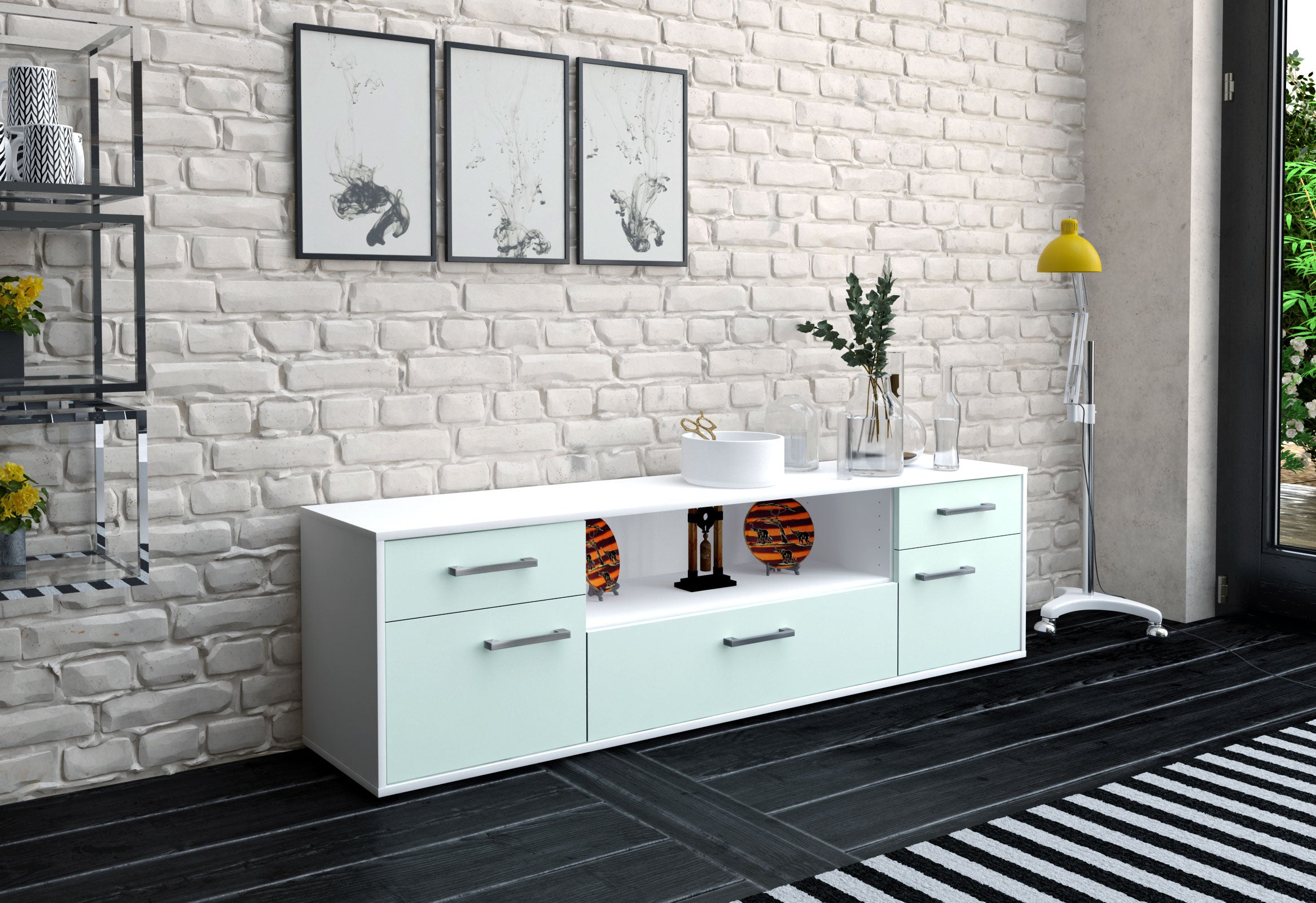 Lowboard - Biggi - Design Farbakzent - Freistehend mit Griffe 180 cm Weiss