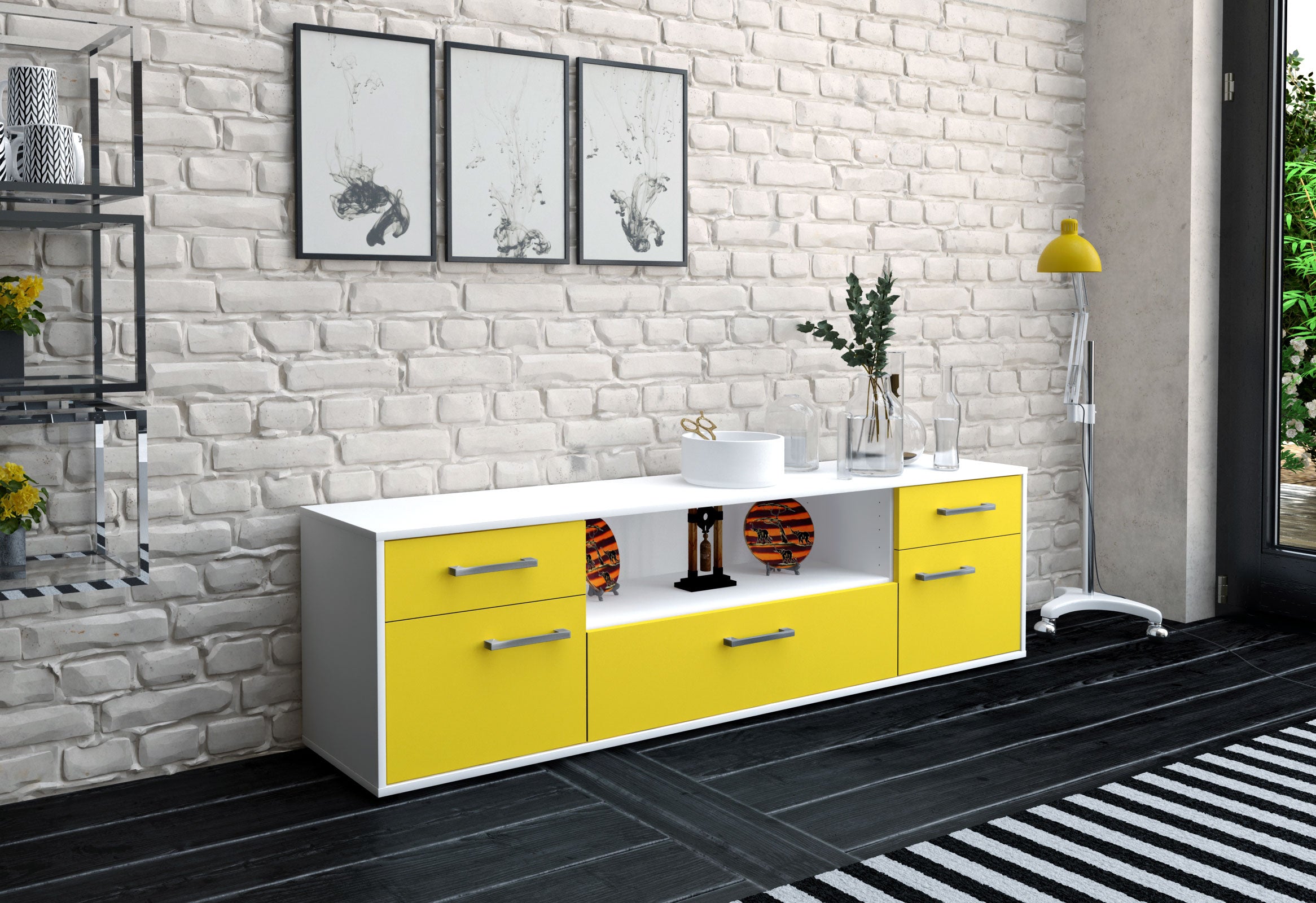 Lowboard - Biggi - Design Farbakzent - Freistehend mit Griffe 180 cm Weiss