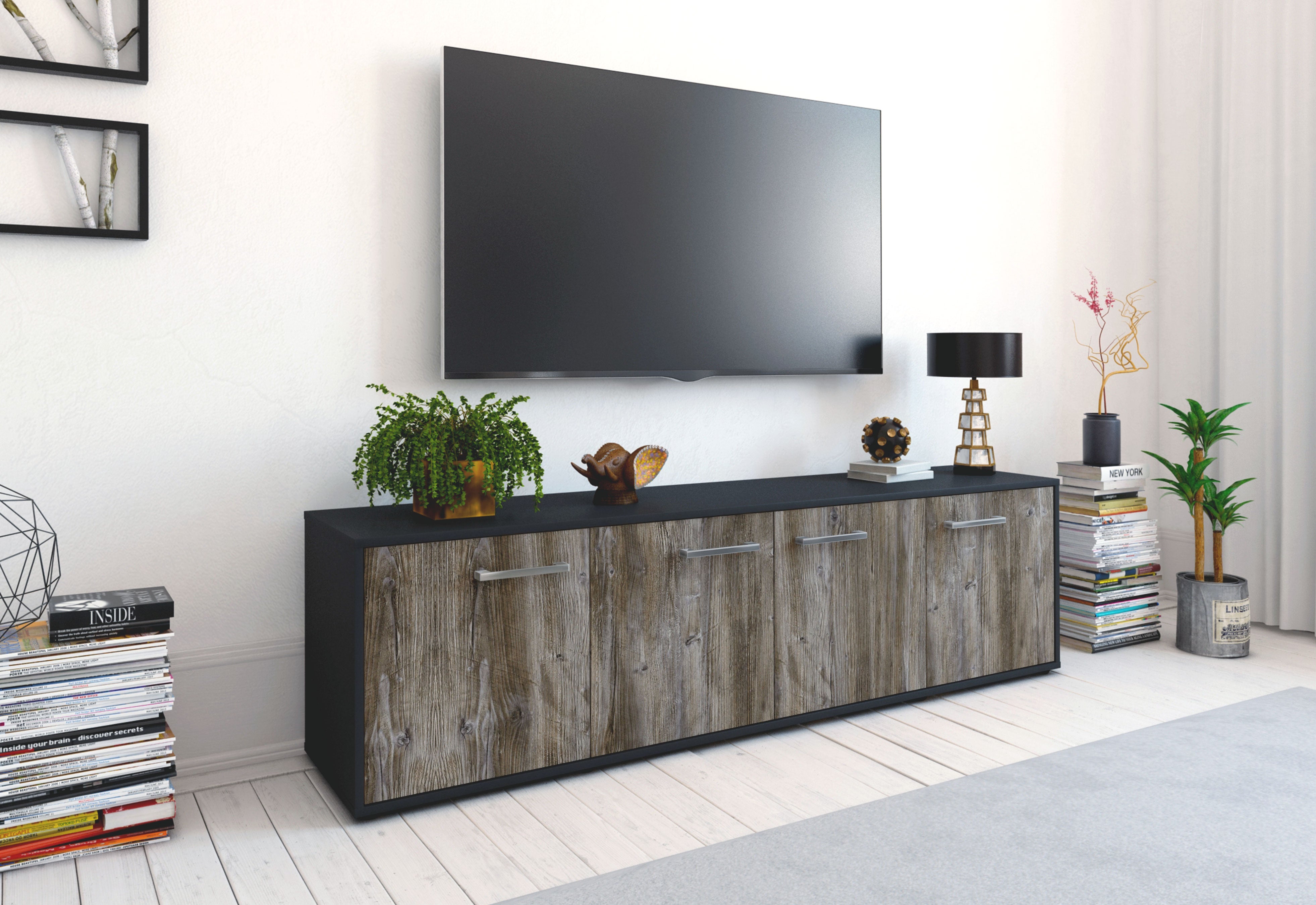 Lowboard - Antonia - Design Holzdekor - Freistehend mit Griffe 180 cm Anthrazit