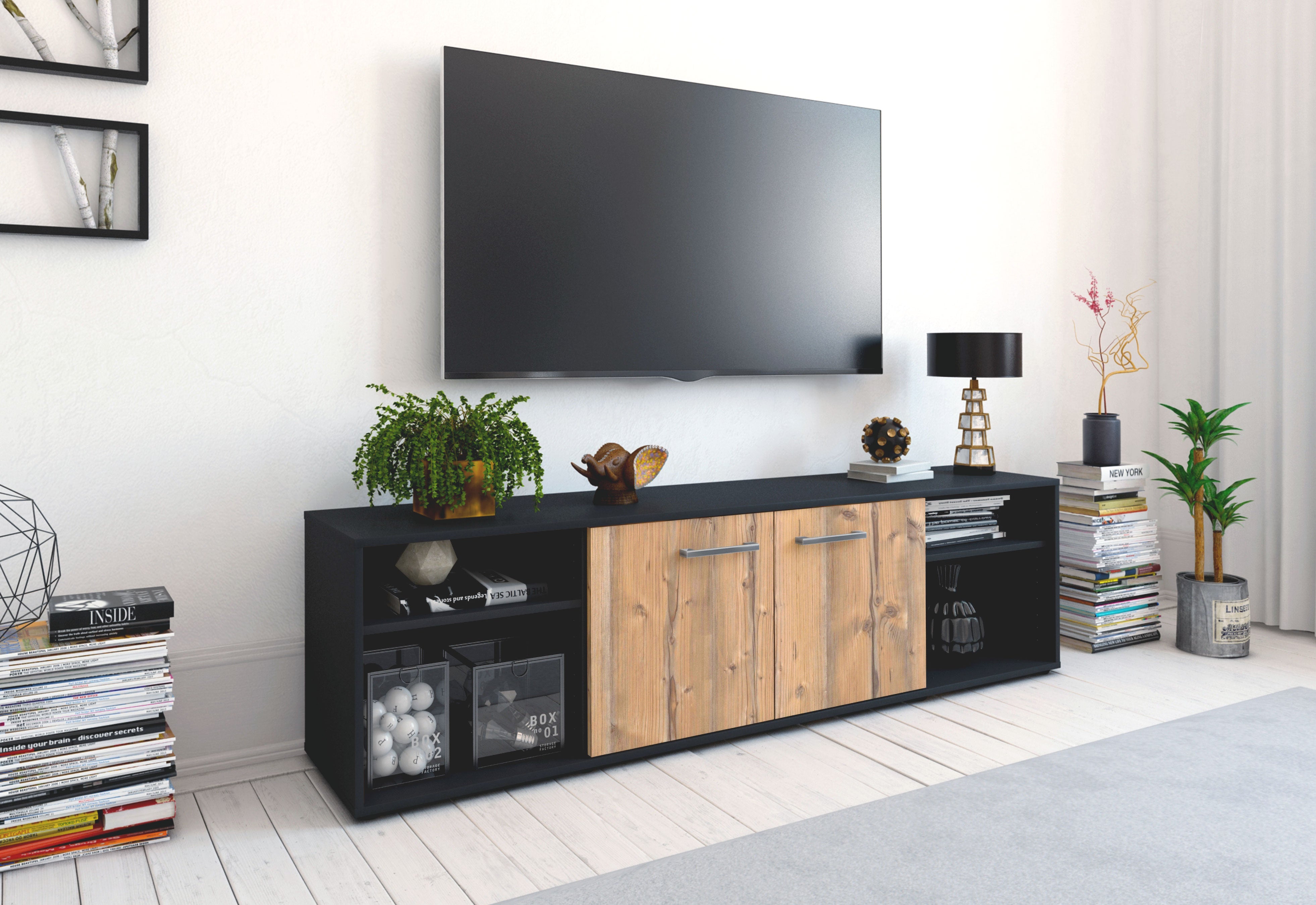 Lowboard - Asimo - Design Holzdekor - Freistehend mit Griffe 180 cm Anthrazit