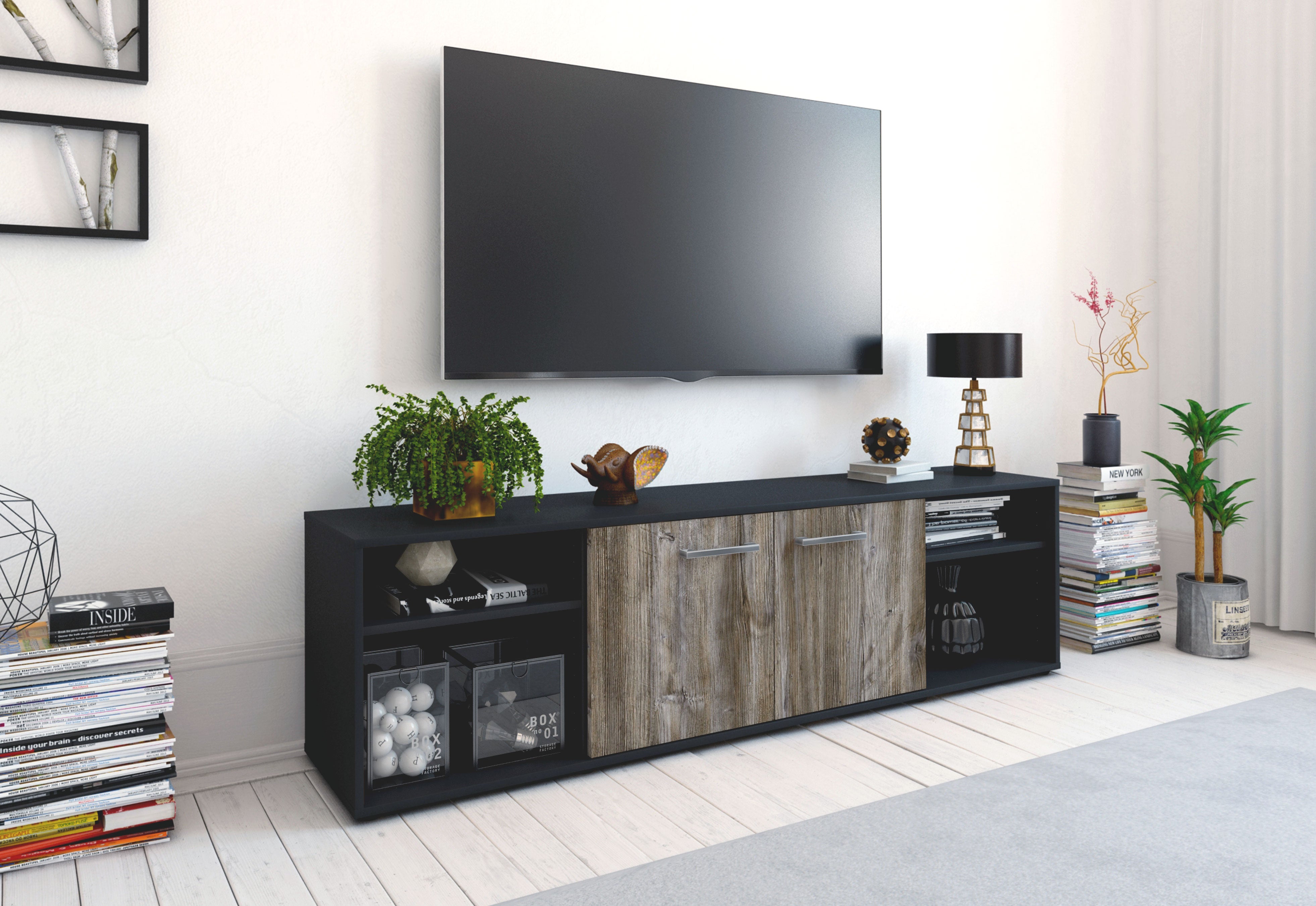 Lowboard - Asimo - Design Holzdekor - Freistehend mit Griffe 180 cm Anthrazit