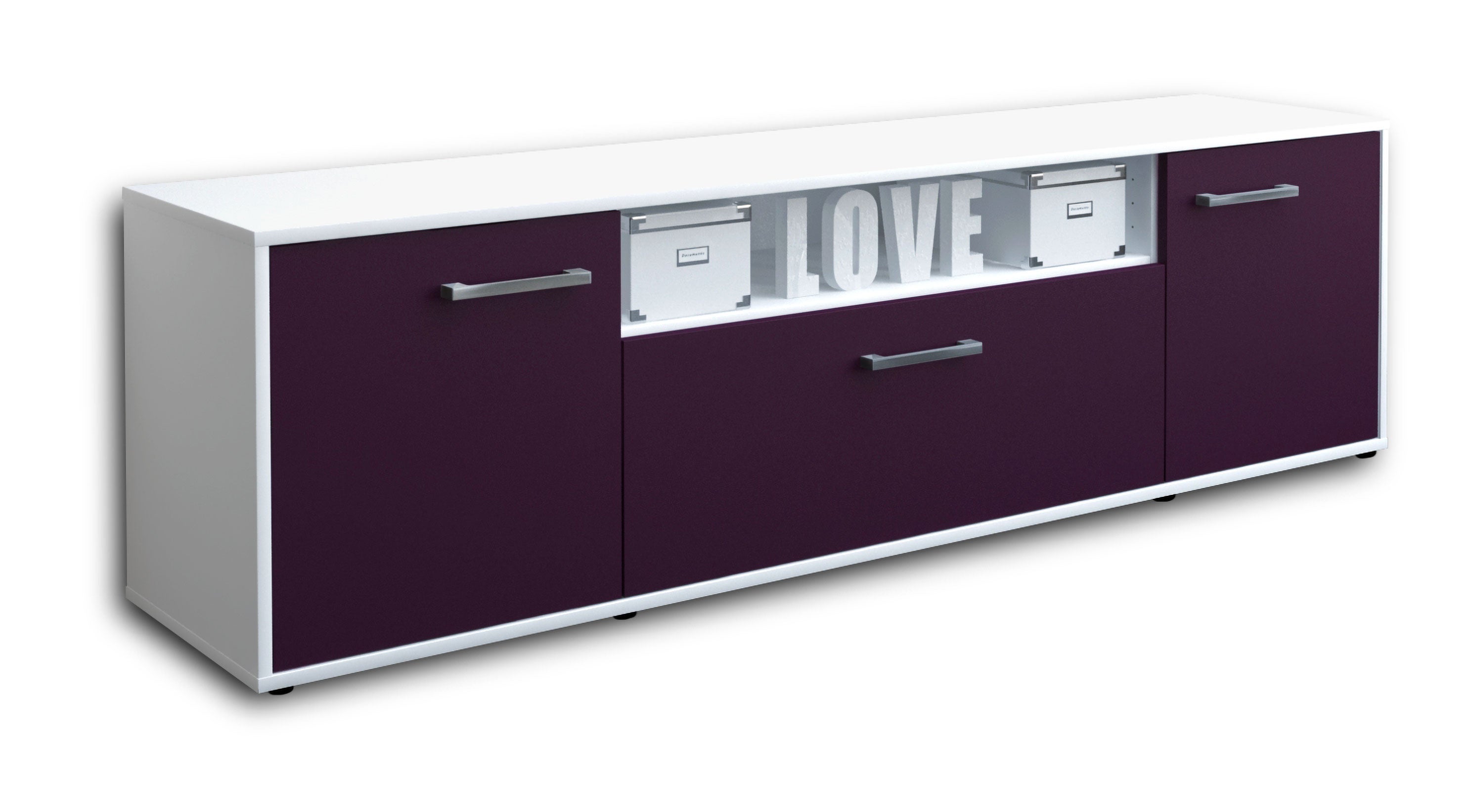 Lowboard - Ariana - Design Farbakzent - Freistehend mit Griffe 180 cm Weiss