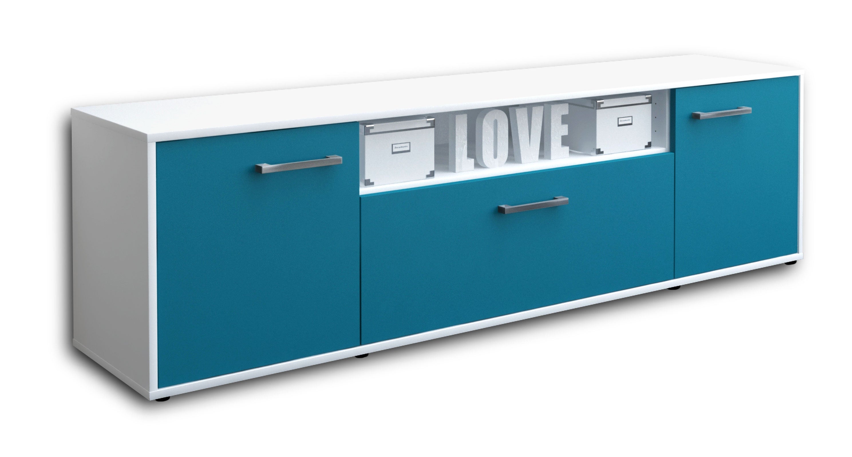 Lowboard - Ariana - Design Farbakzent - Freistehend mit Griffe 180 cm Weiss