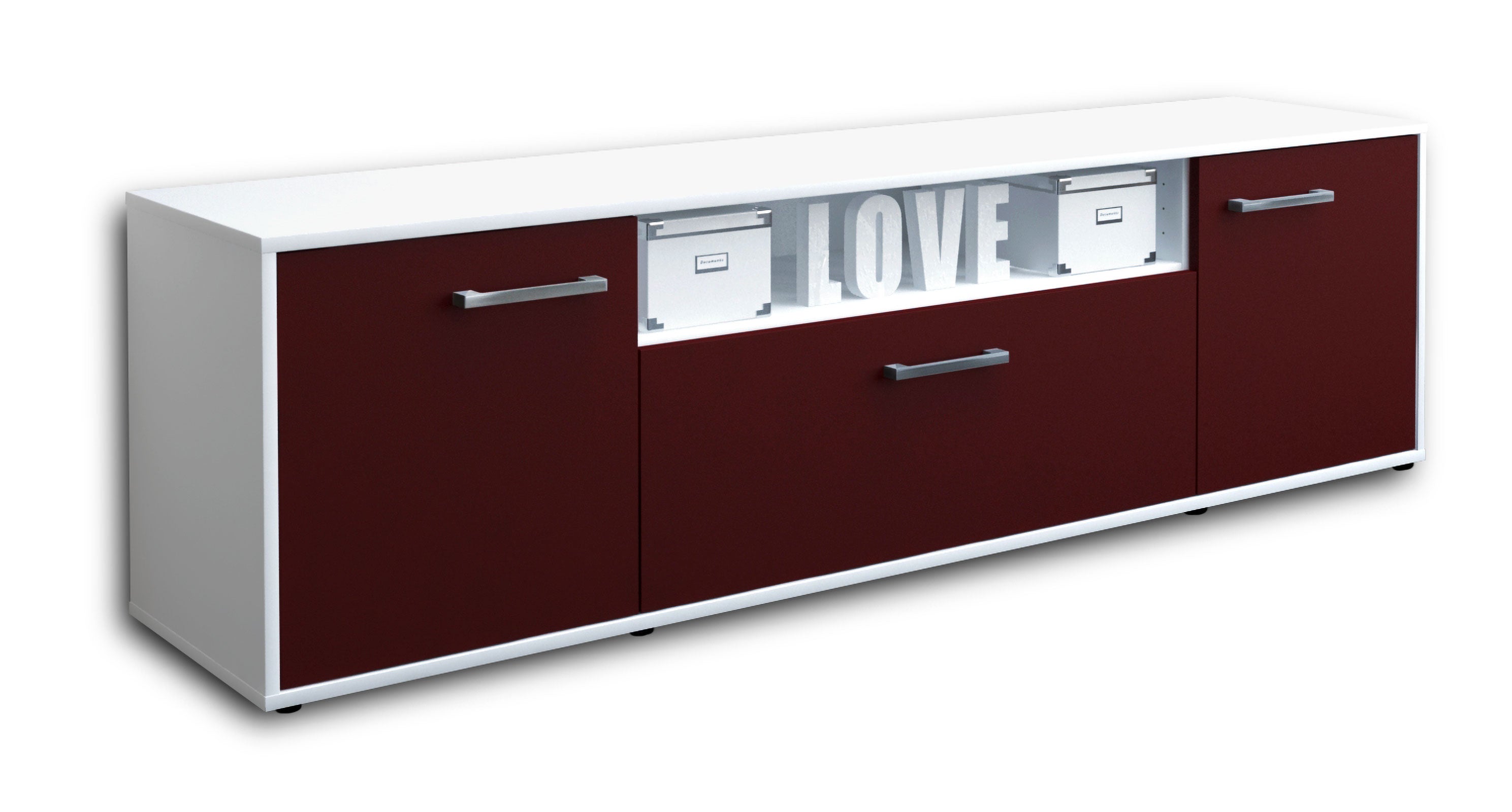 Lowboard - Ariana - Design Farbakzent - Freistehend mit Griffe 180 cm Weiss