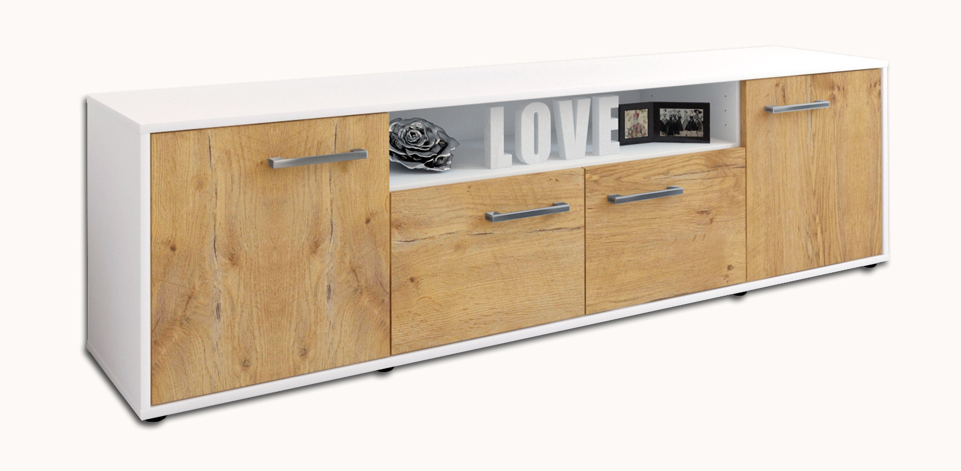 Lowboard - Arianna - Design Holzdekor - Freistehend mit Griffe 180 cm Weiss