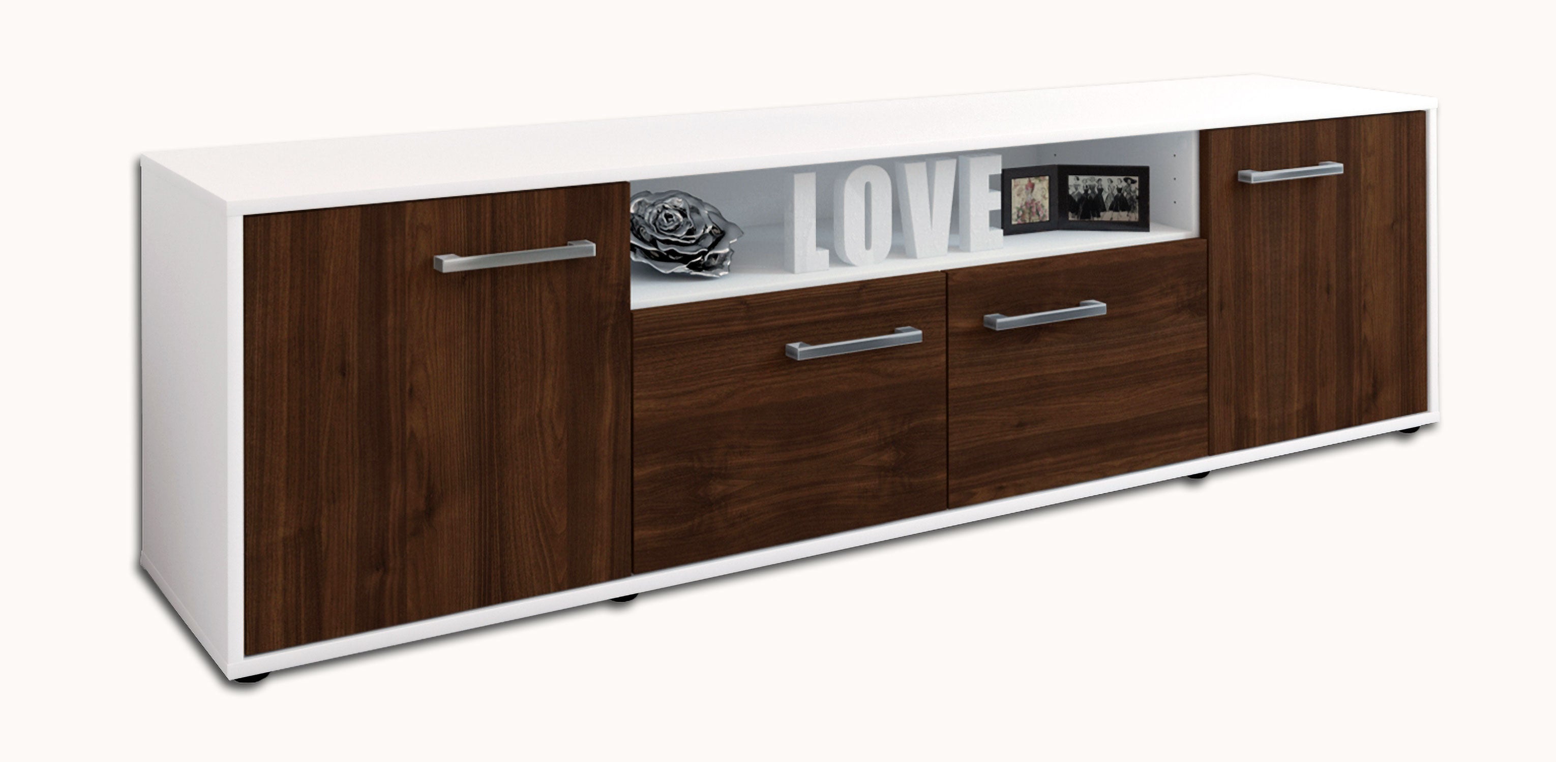 Lowboard - Arianna - Design Holzdekor - Freistehend mit Griffe 180 cm Weiss
