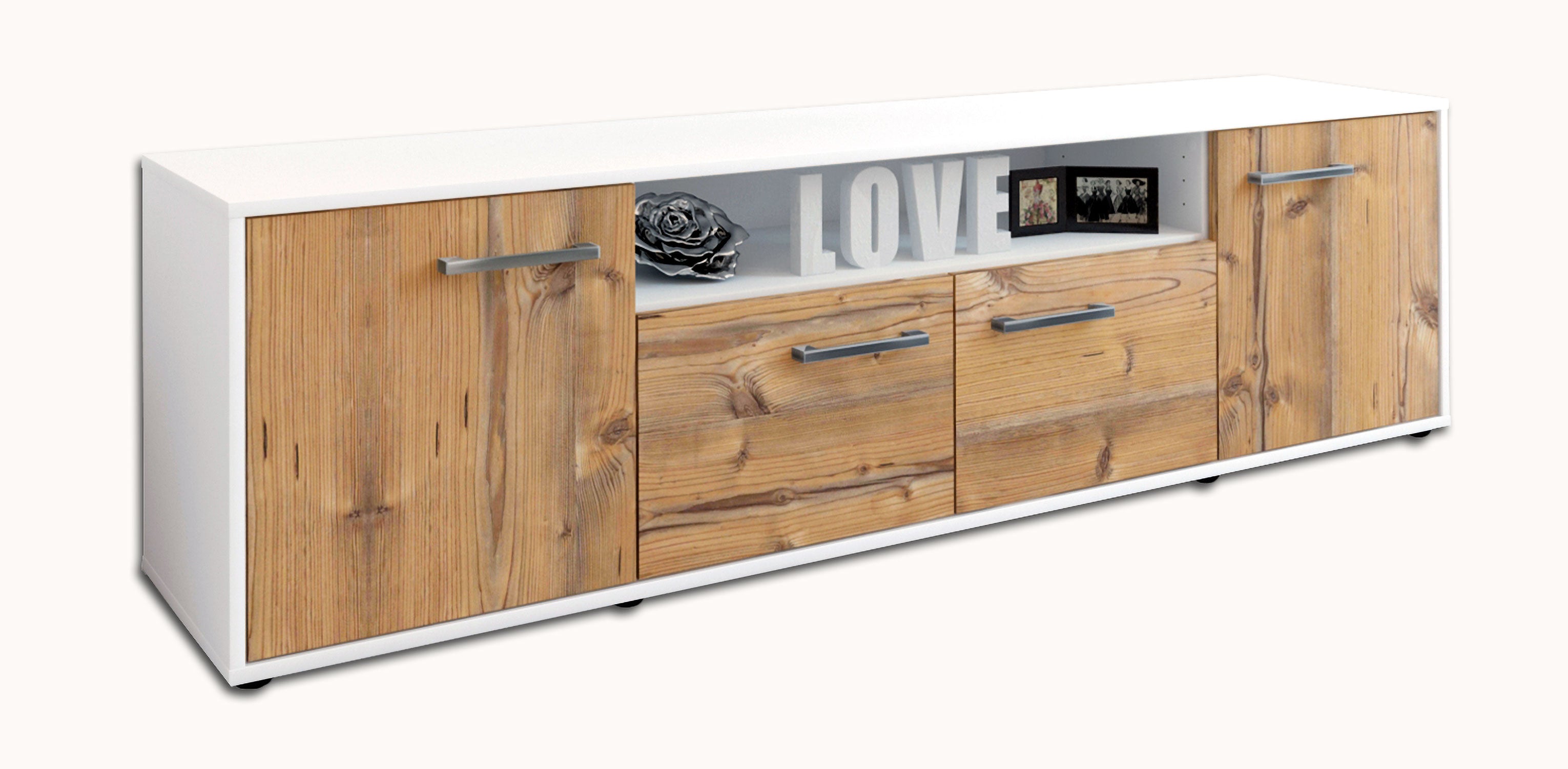 Lowboard - Arianna - Design Holzdekor - Freistehend mit Griffe 180 cm Weiss