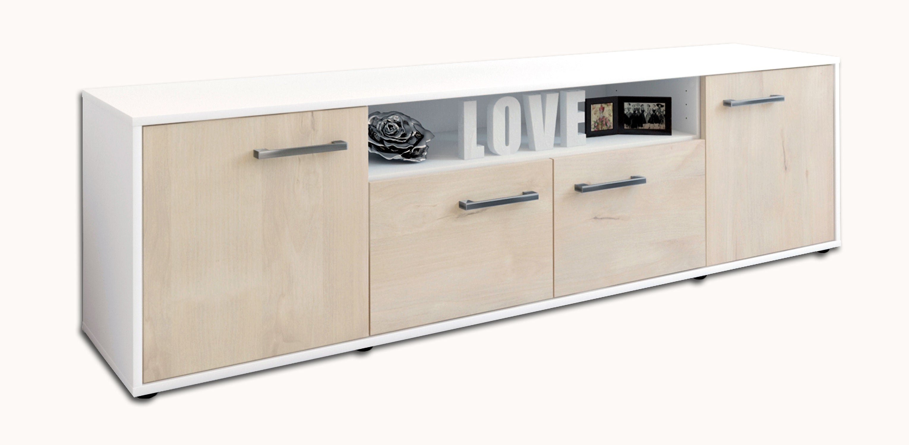 Lowboard - Arianna - Design Holzdekor - Freistehend mit Griffe 180 cm Weiss