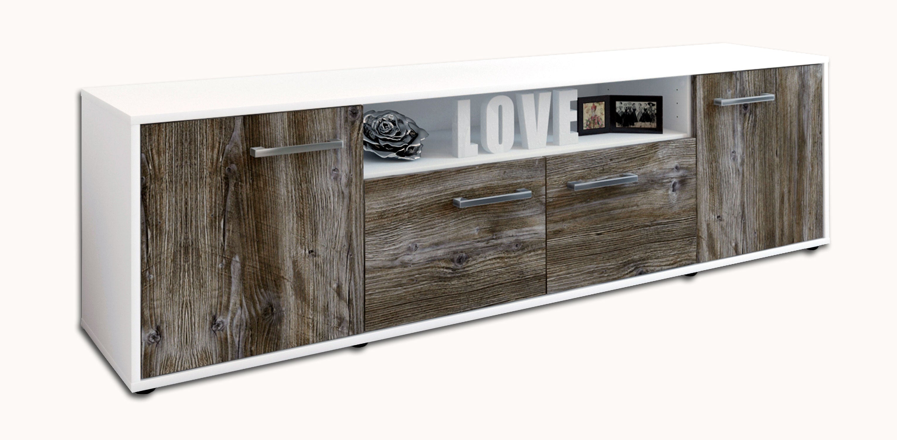 Lowboard - Arianna - Design Holzdekor - Freistehend mit Griffe 180 cm Weiss