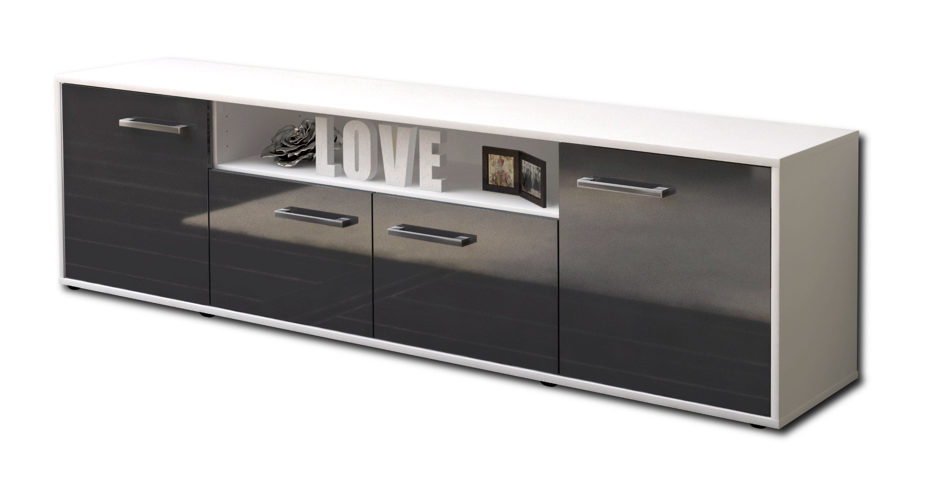 Lowboard - Arianna - Design Hochglanz - Freistehend mit Griffe 180 cm Weiss