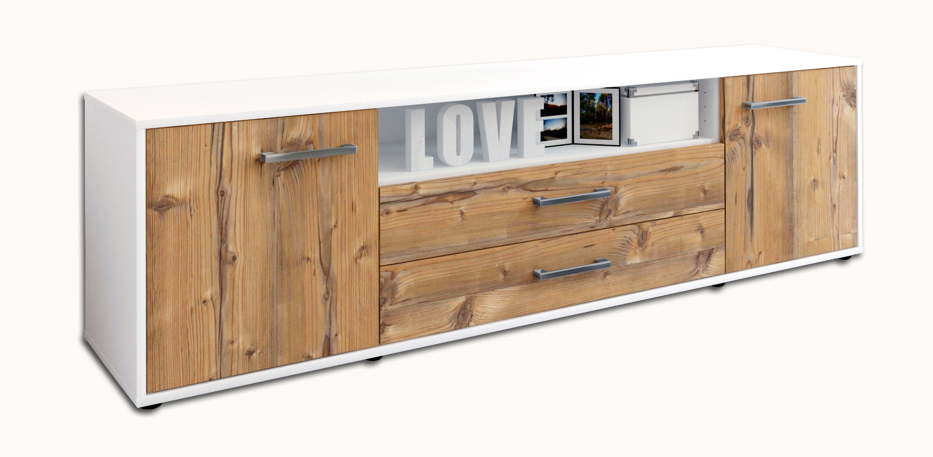 Lowboard - Armanda - Design Holzdekor - Freistehend mit Griffe 180 cm Weiss