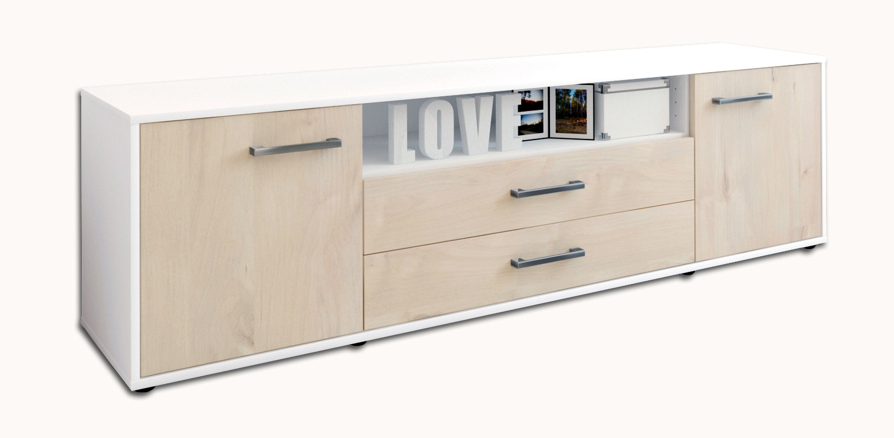 Lowboard - Armanda - Design Holzdekor - Freistehend mit Griffe 180 cm Weiss