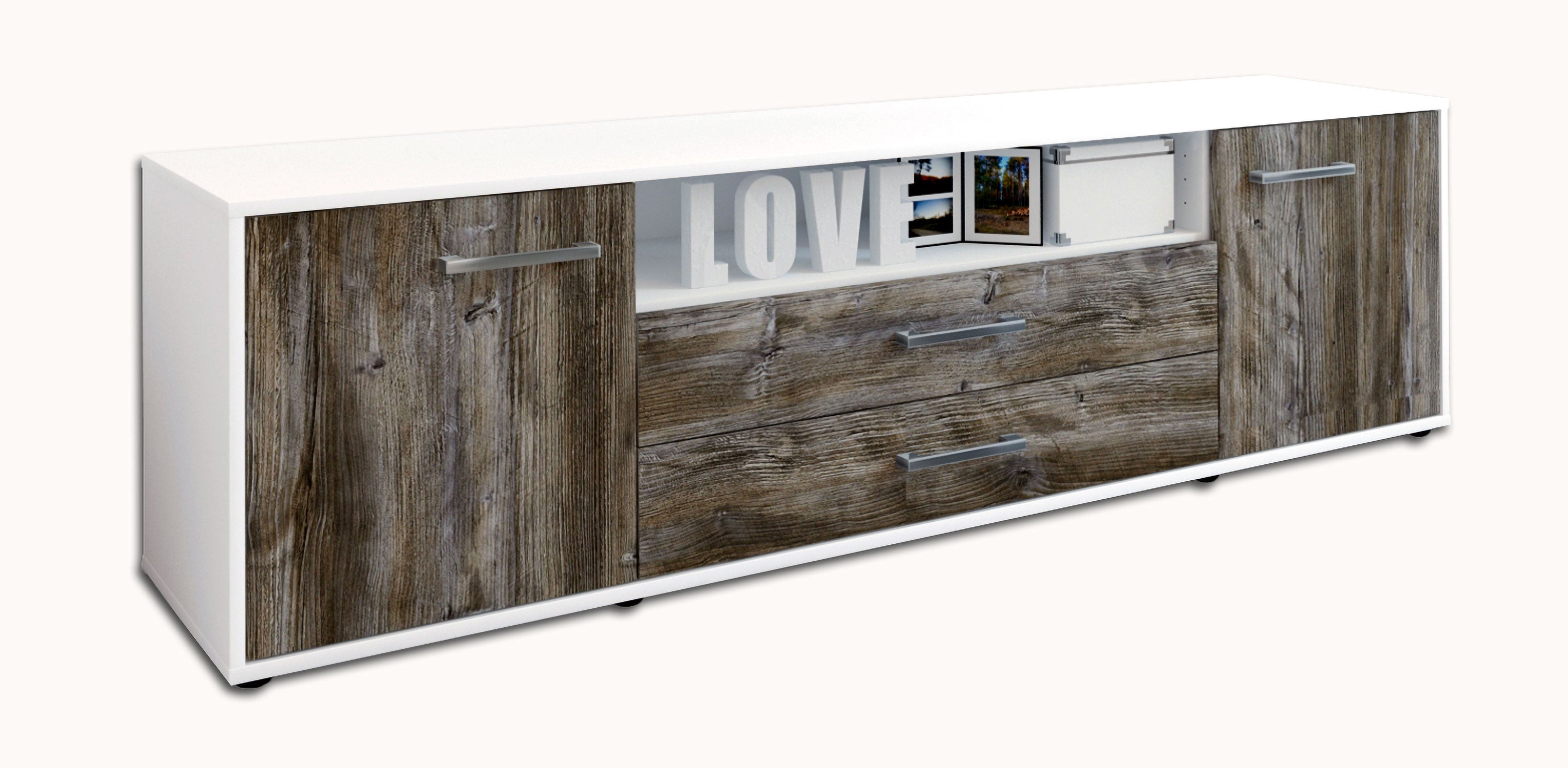 Lowboard - Armanda - Design Holzdekor - Freistehend mit Griffe 180 cm Weiss