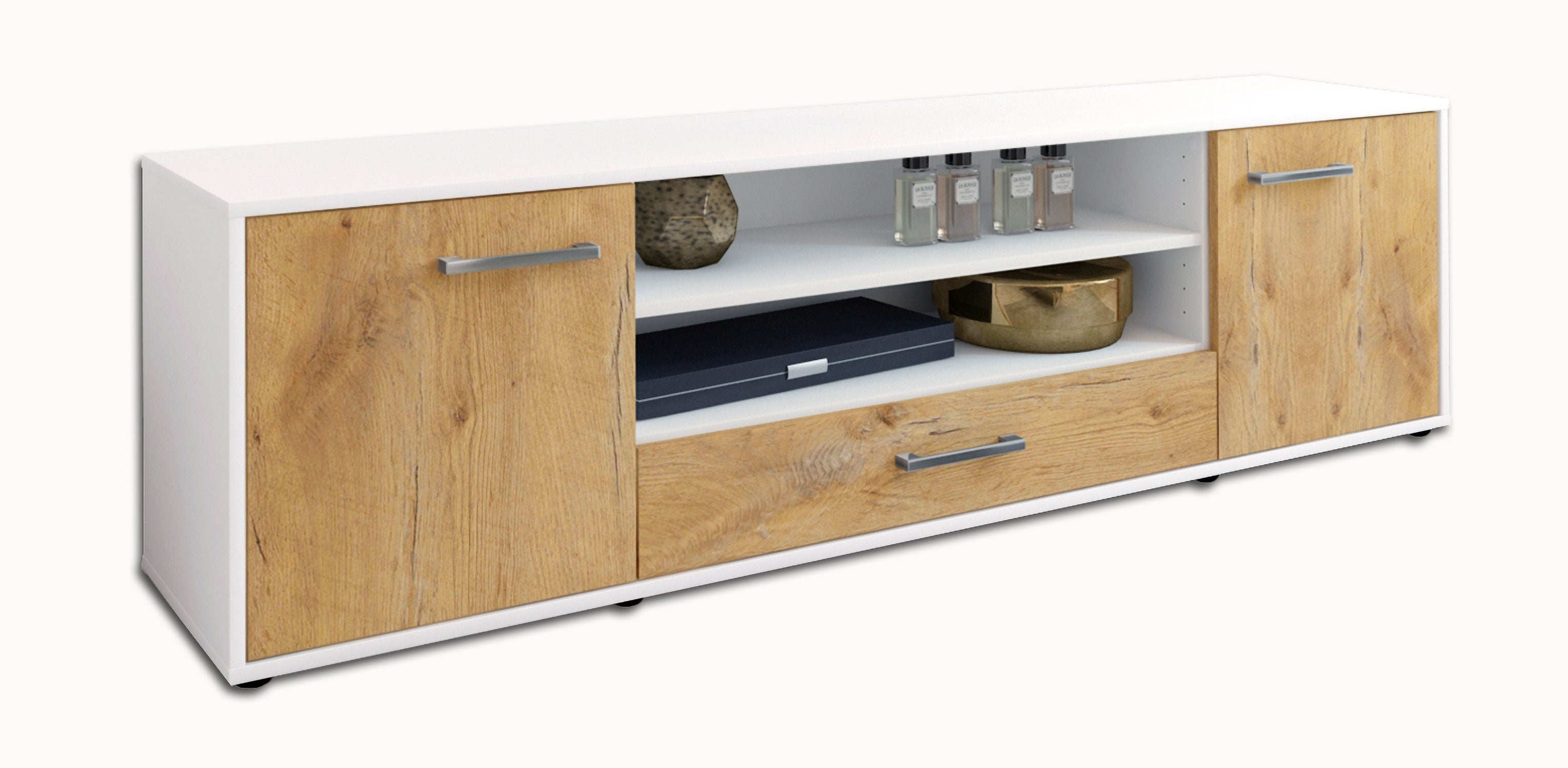 Lowboard - Armida - Design Holzdekor - Freistehend mit Griffe 180 cm Weiss