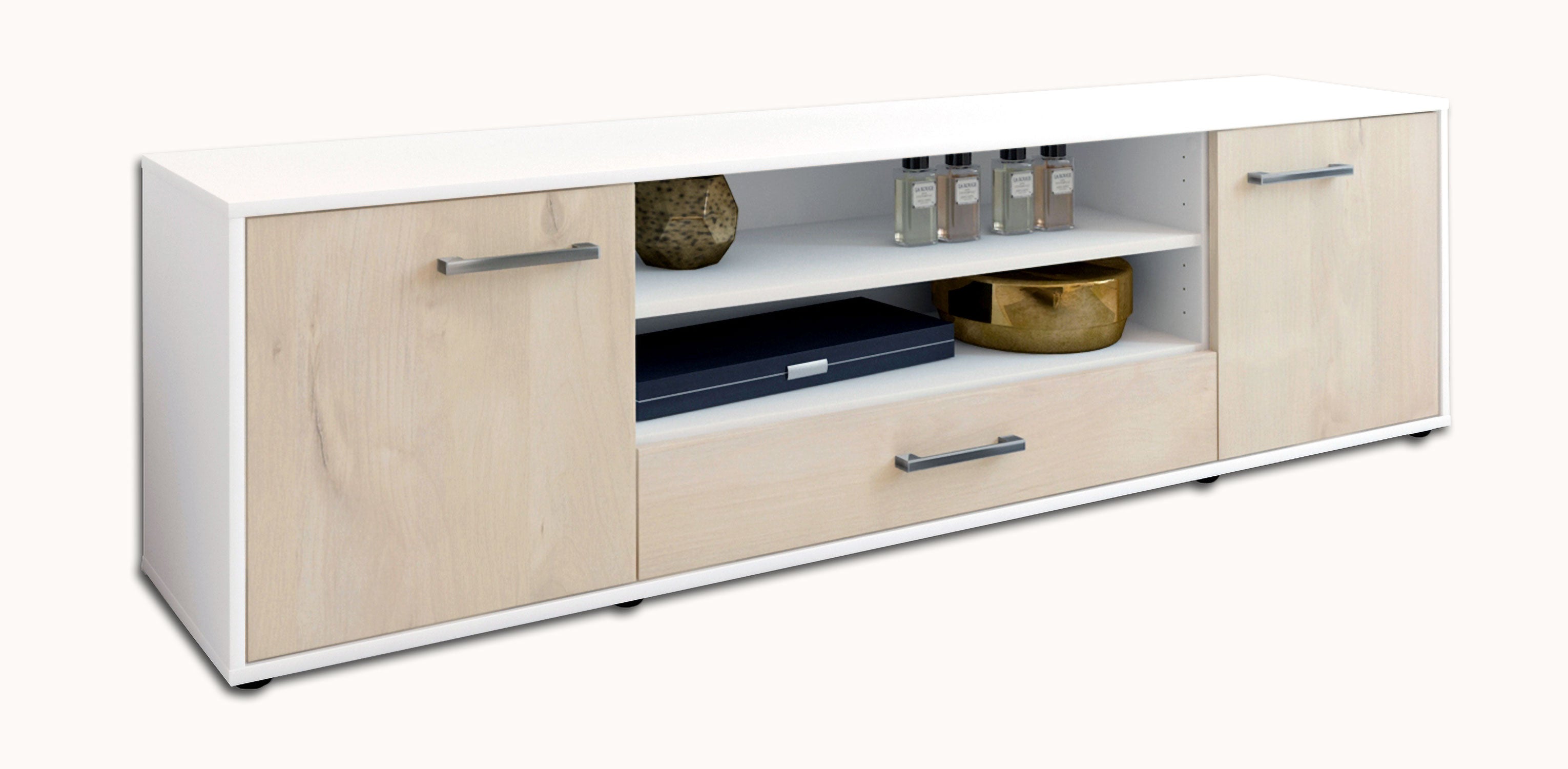 Lowboard - Armida - Design Holzdekor - Freistehend mit Griffe 180 cm Weiss