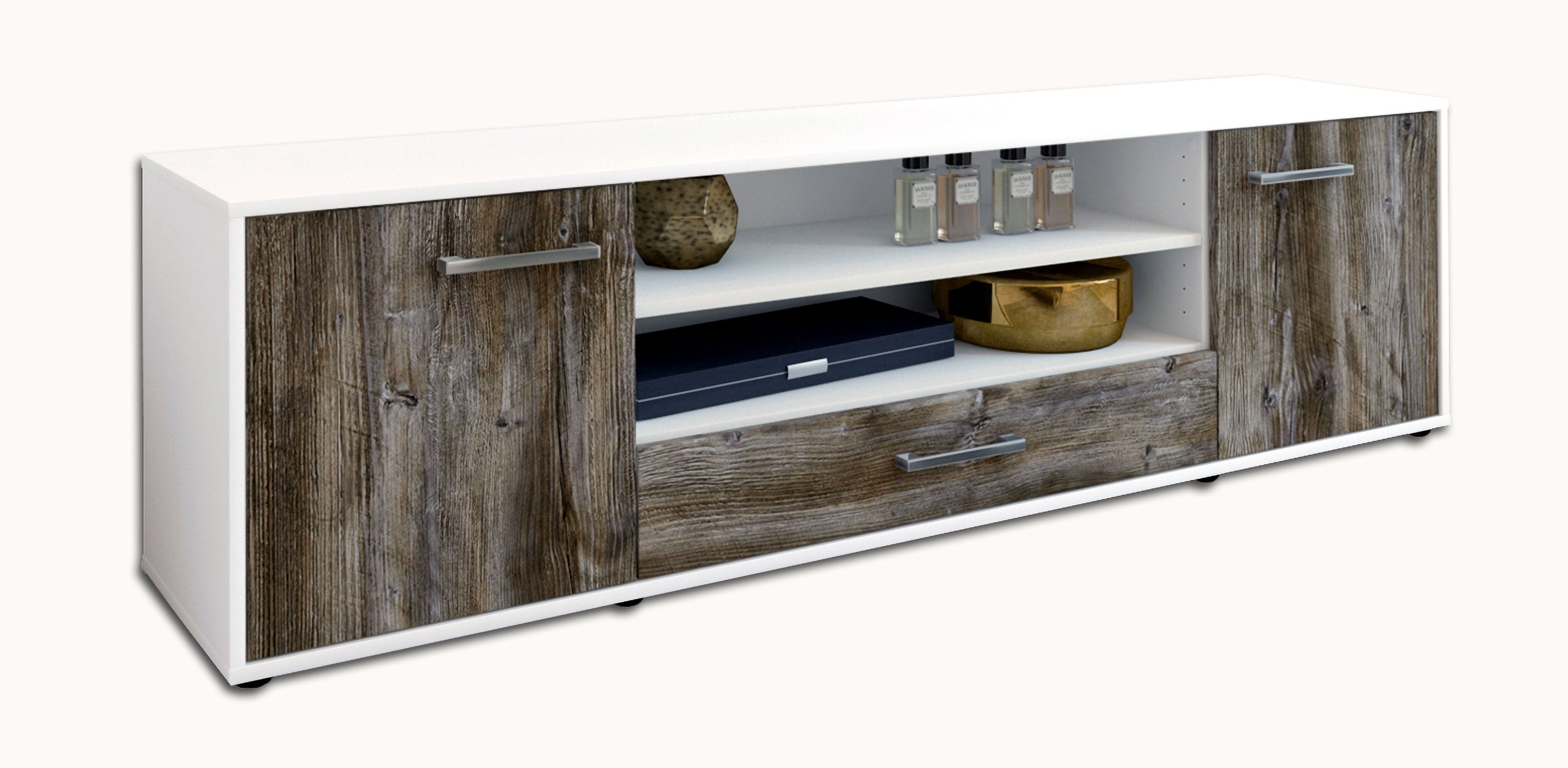 Lowboard - Armida - Design Holzdekor - Freistehend mit Griffe 180 cm Weiss