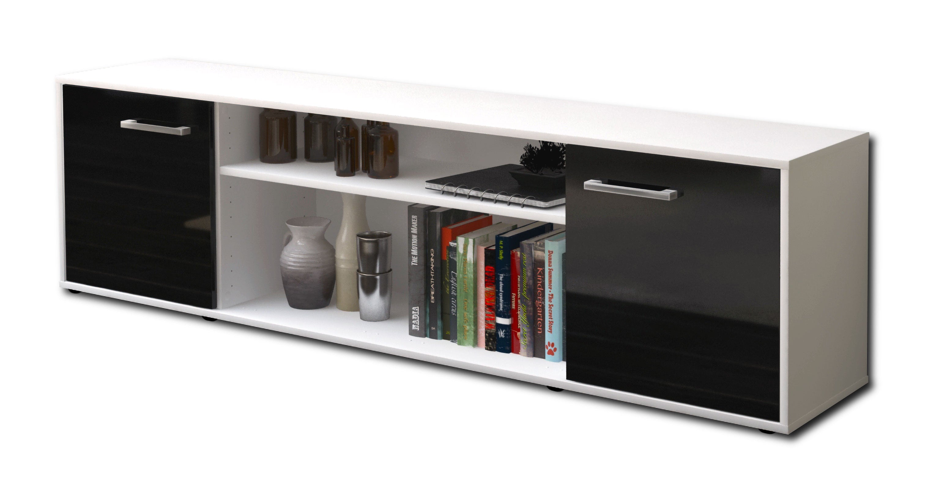 Lowboard - Asia - Design Hochglanz - Freistehend mit Griffe 180 cm Weiss