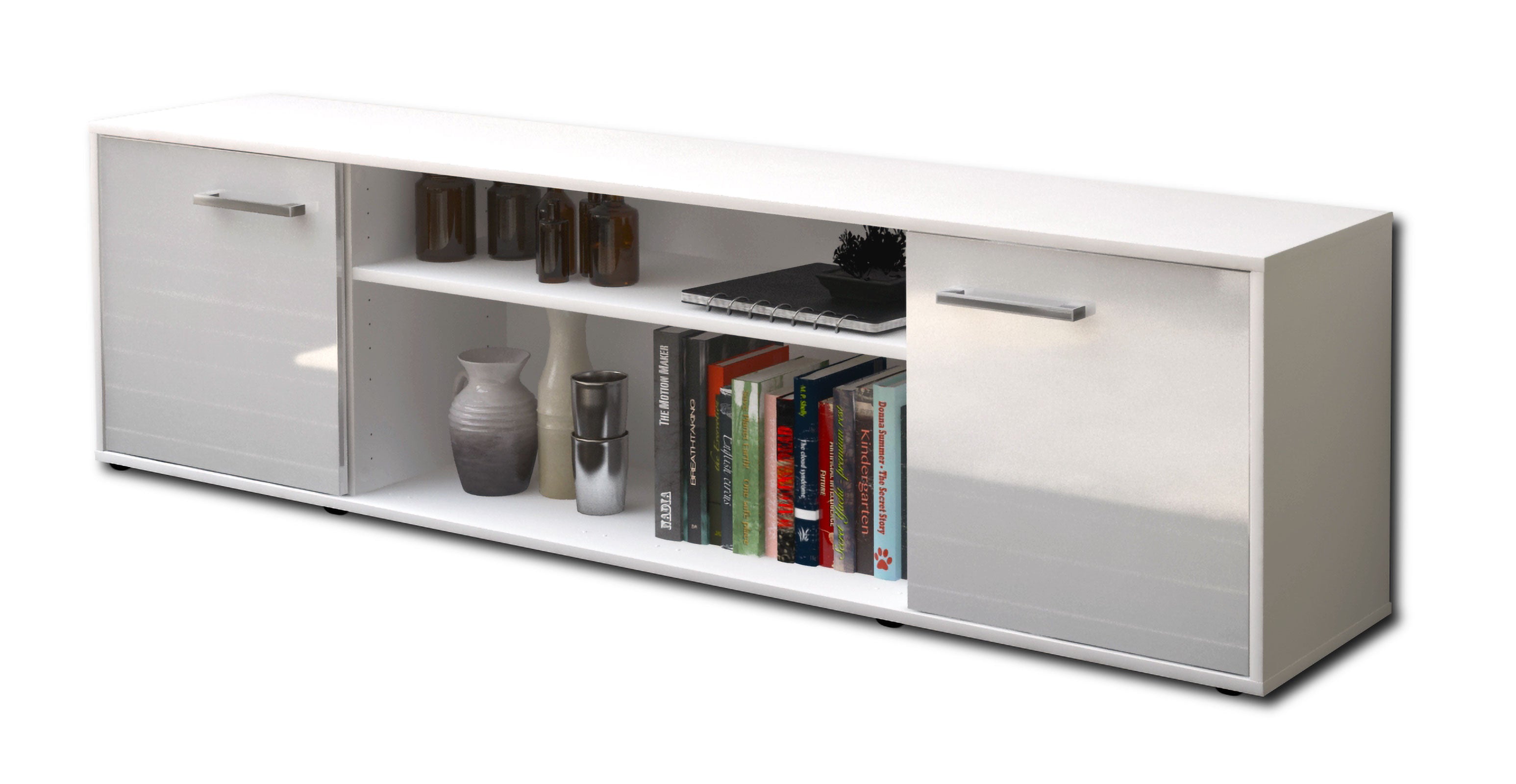 Lowboard - Asia - Design Hochglanz - Freistehend mit Griffe 180 cm Weiss