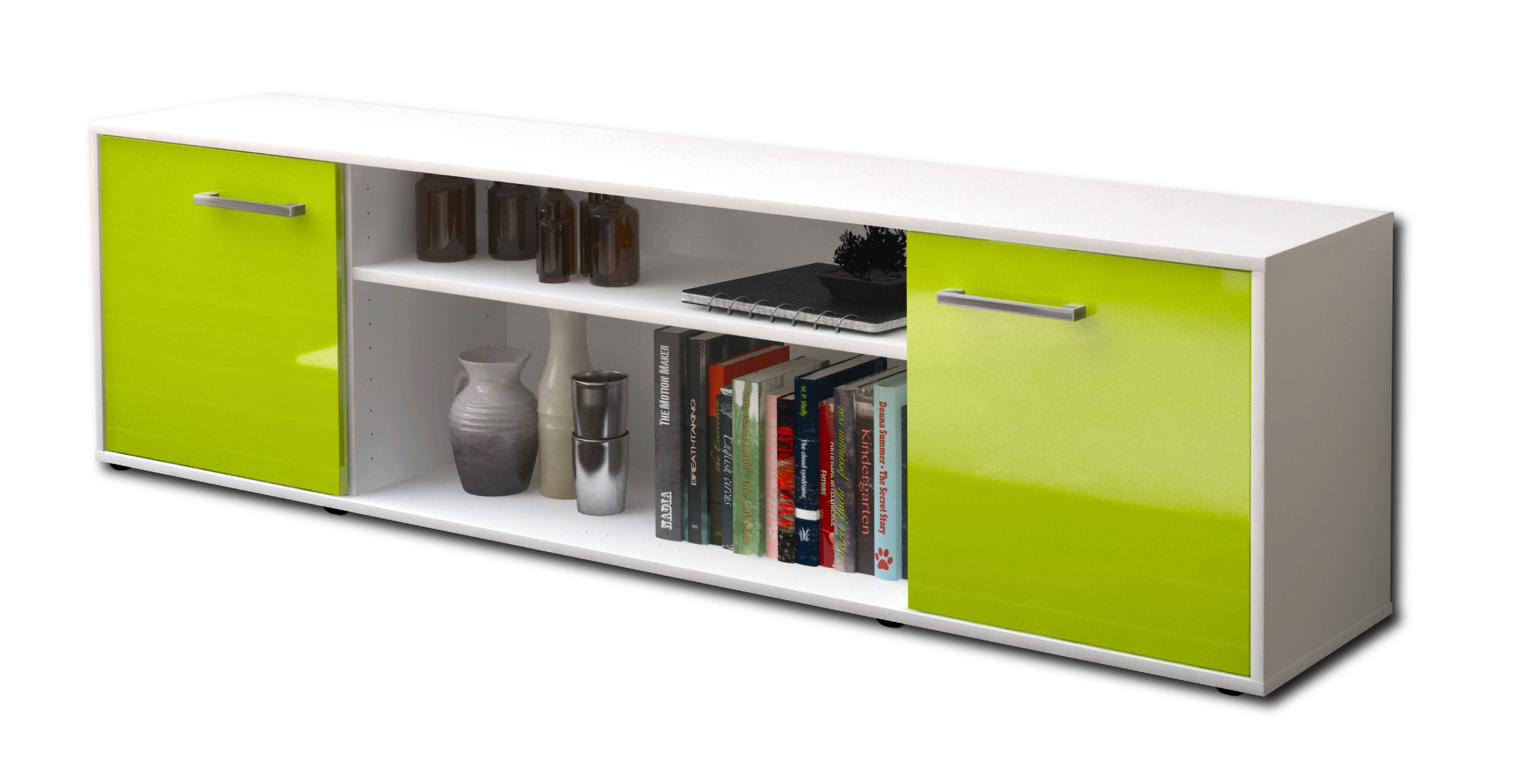 Lowboard - Asia - Design Hochglanz - Freistehend mit Griffe 180 cm Weiss