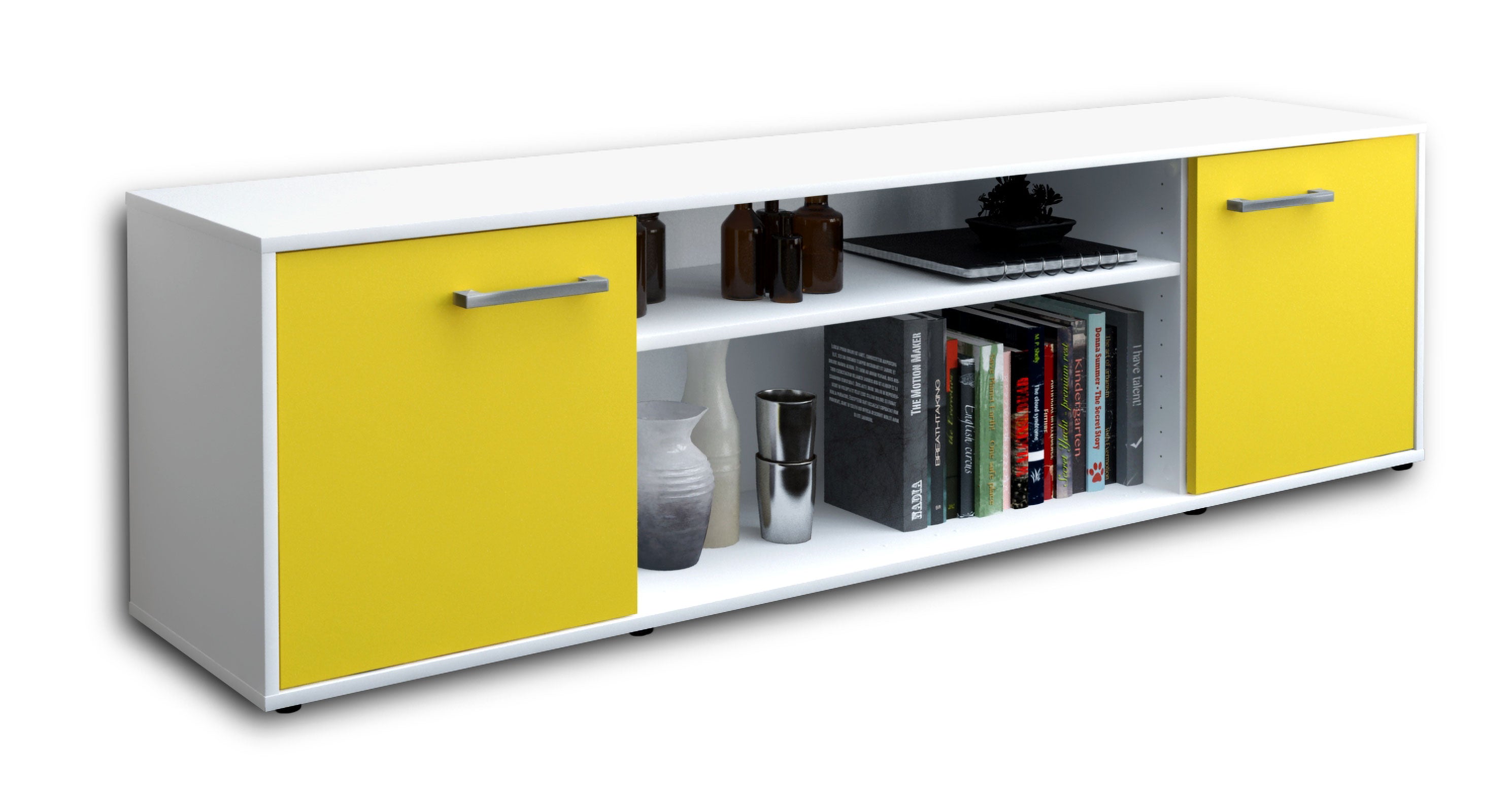Lowboard - Asia - Design Farbakzent - Freistehend mit Griffe 180 cm Weiss
