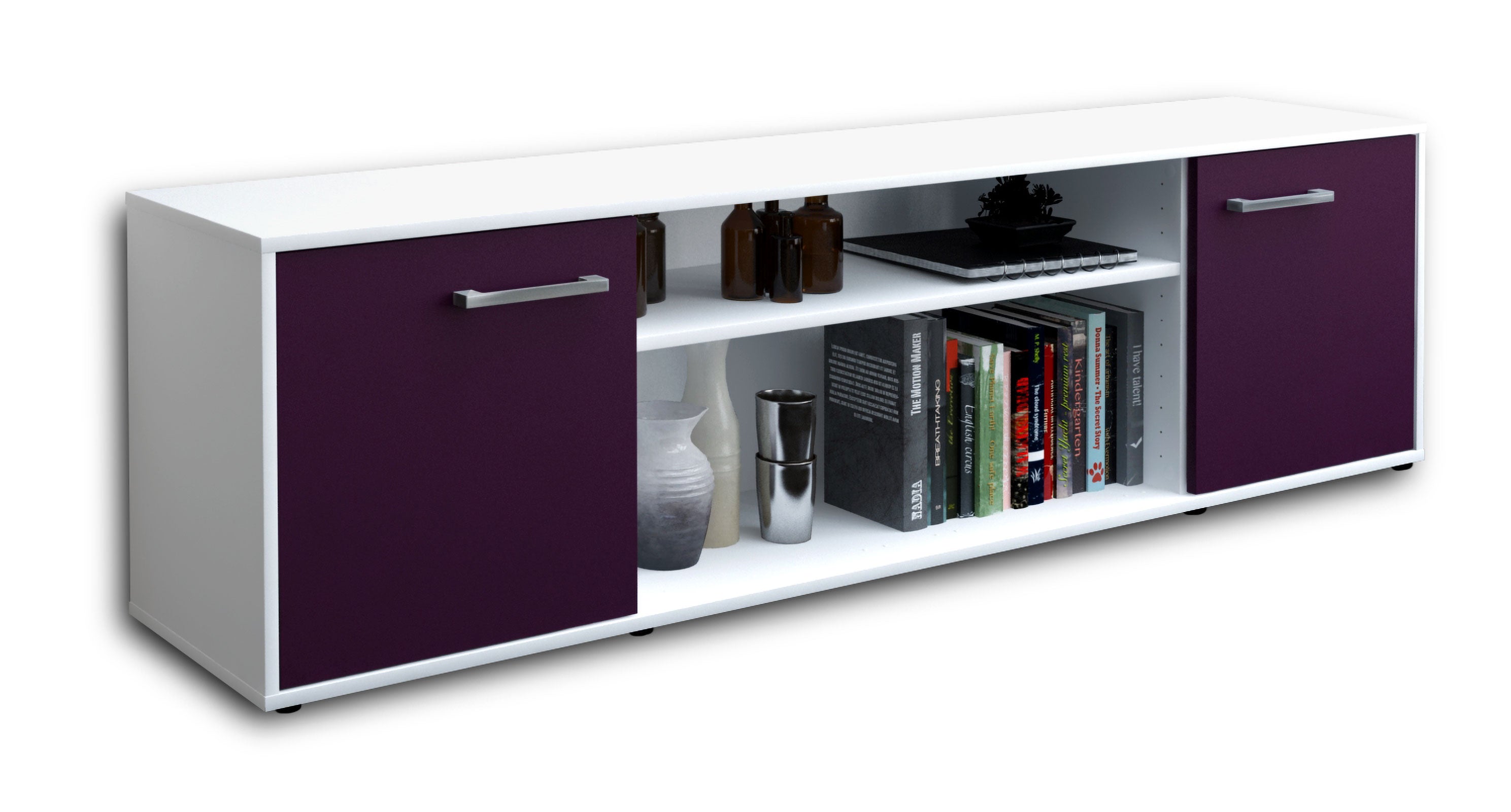 Lowboard - Asia - Design Farbakzent - Freistehend mit Griffe 180 cm Weiss