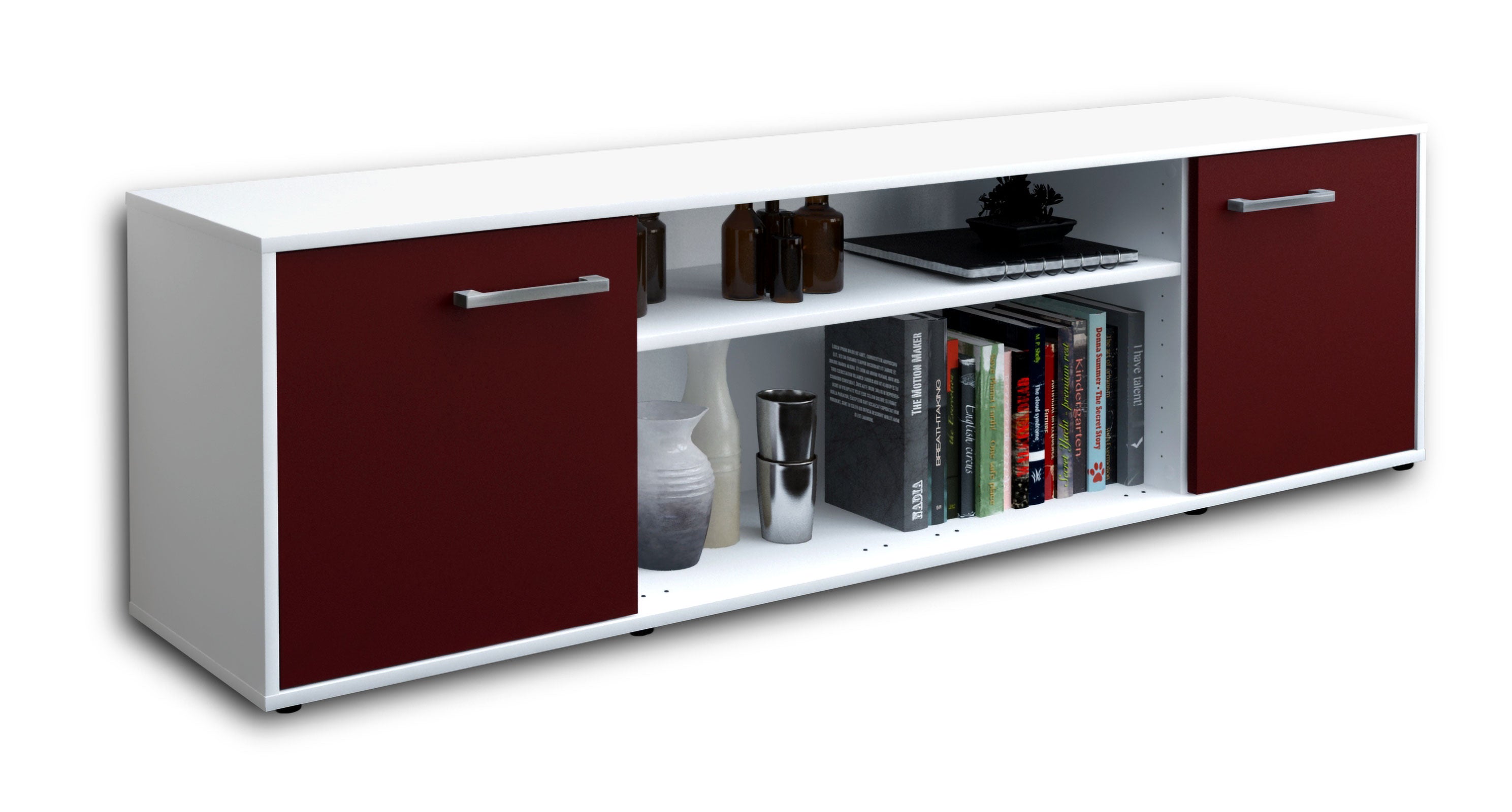 Lowboard - Asia - Design Farbakzent - Freistehend mit Griffe 180 cm Weiss