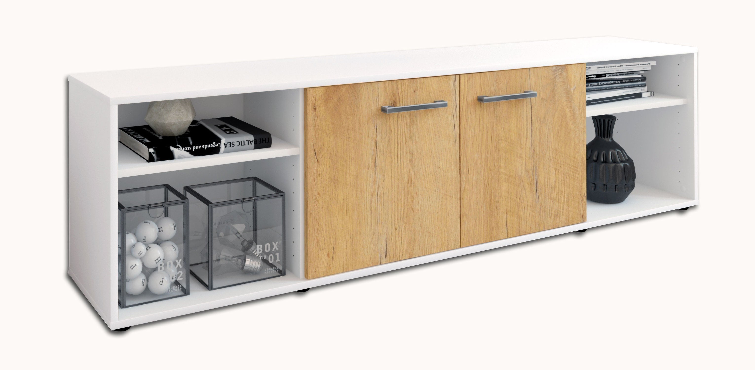 Lowboard - Asimo - Design Holzdekor - Freistehend mit Griffe 180 cm Weiss
