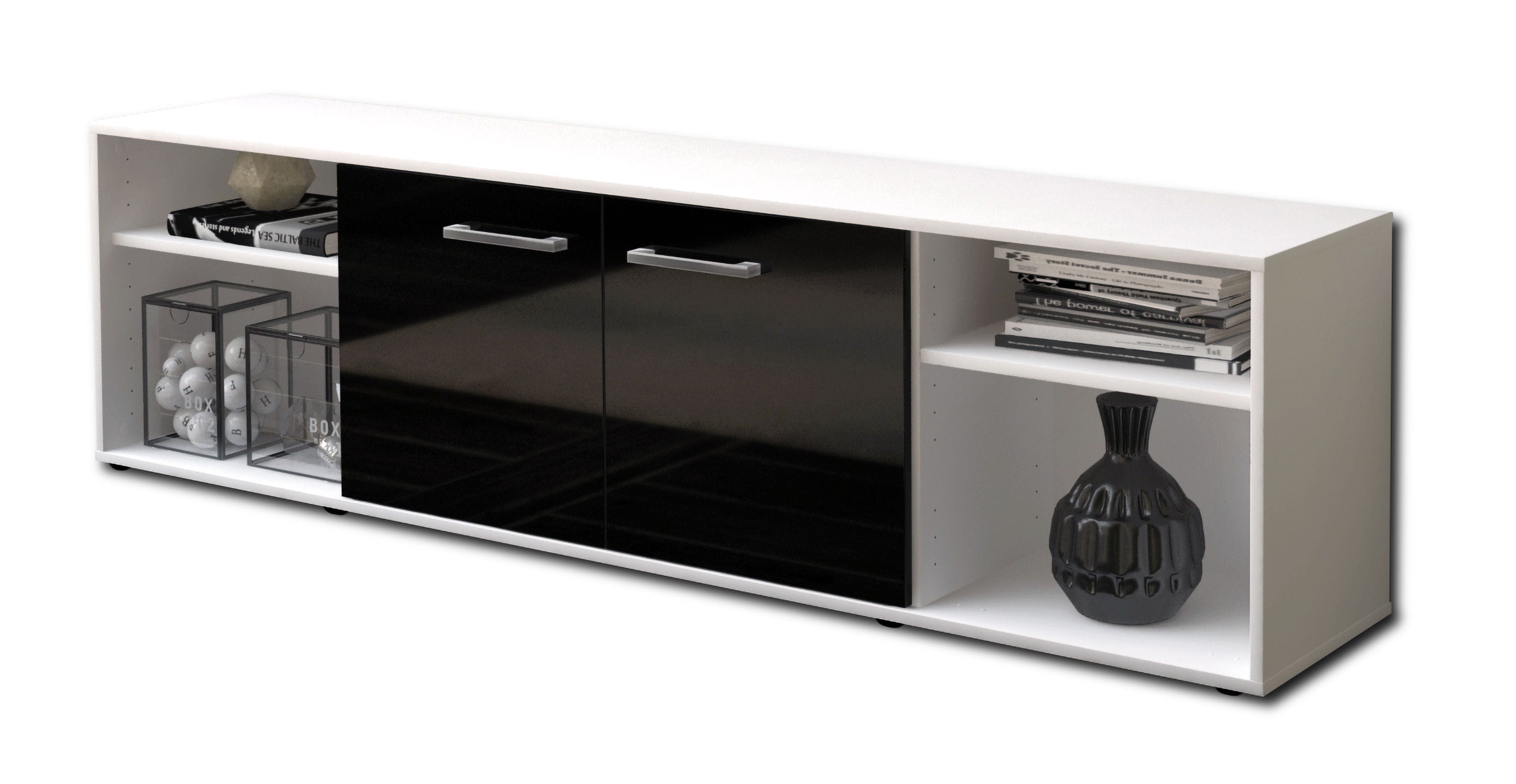 Lowboard - Asimo - Design Hochglanz - Freistehend mit Griffe 180 cm Weiss