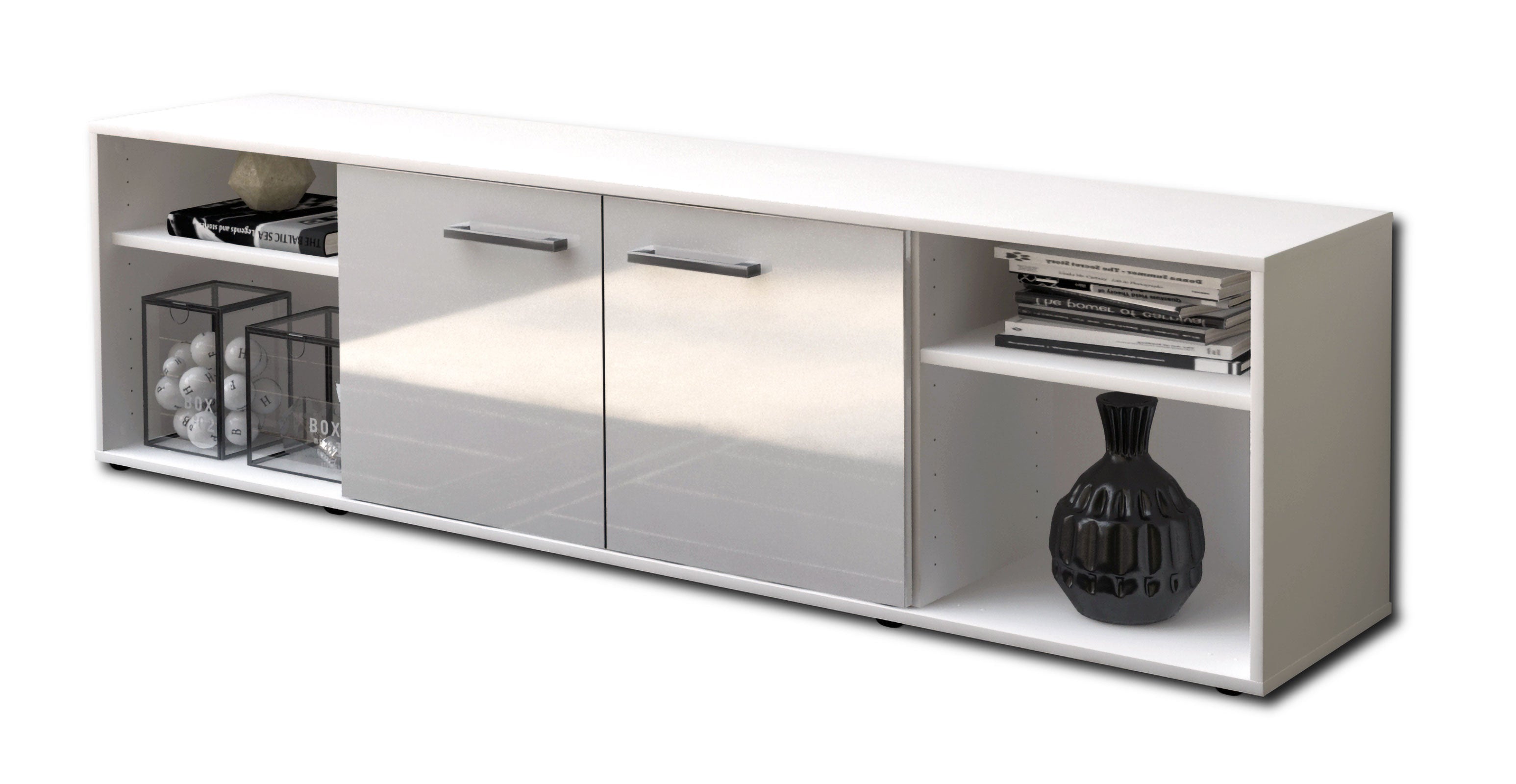 Lowboard - Asimo - Design Hochglanz - Freistehend mit Griffe 180 cm Weiss
