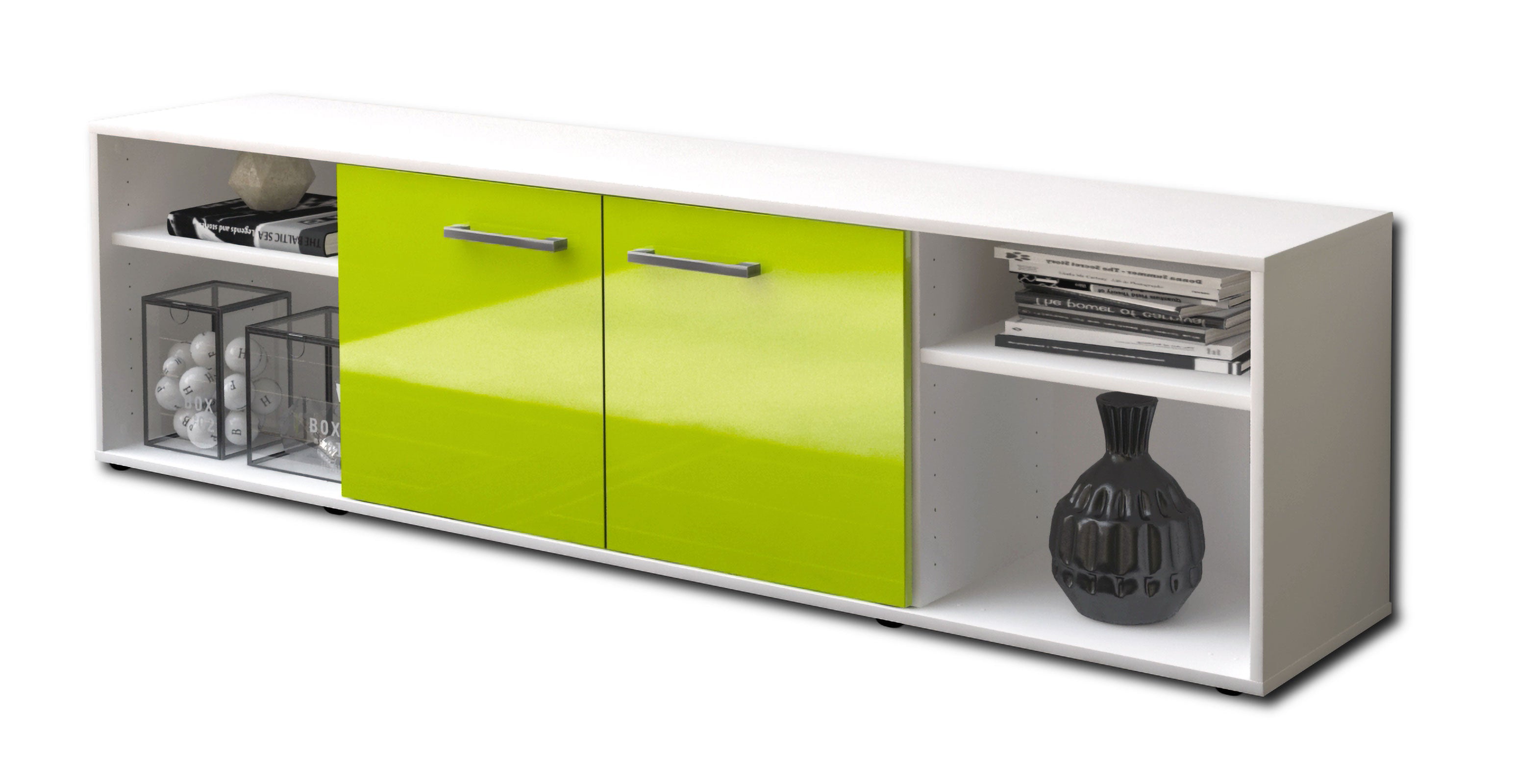 Lowboard - Asimo - Design Hochglanz - Freistehend mit Griffe 180 cm Weiss