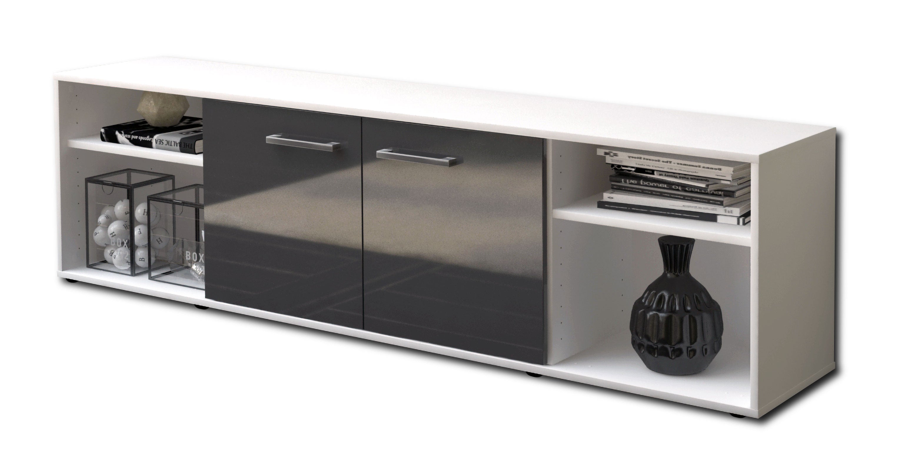 Lowboard - Asimo - Design Hochglanz - Freistehend mit Griffe 180 cm Weiss