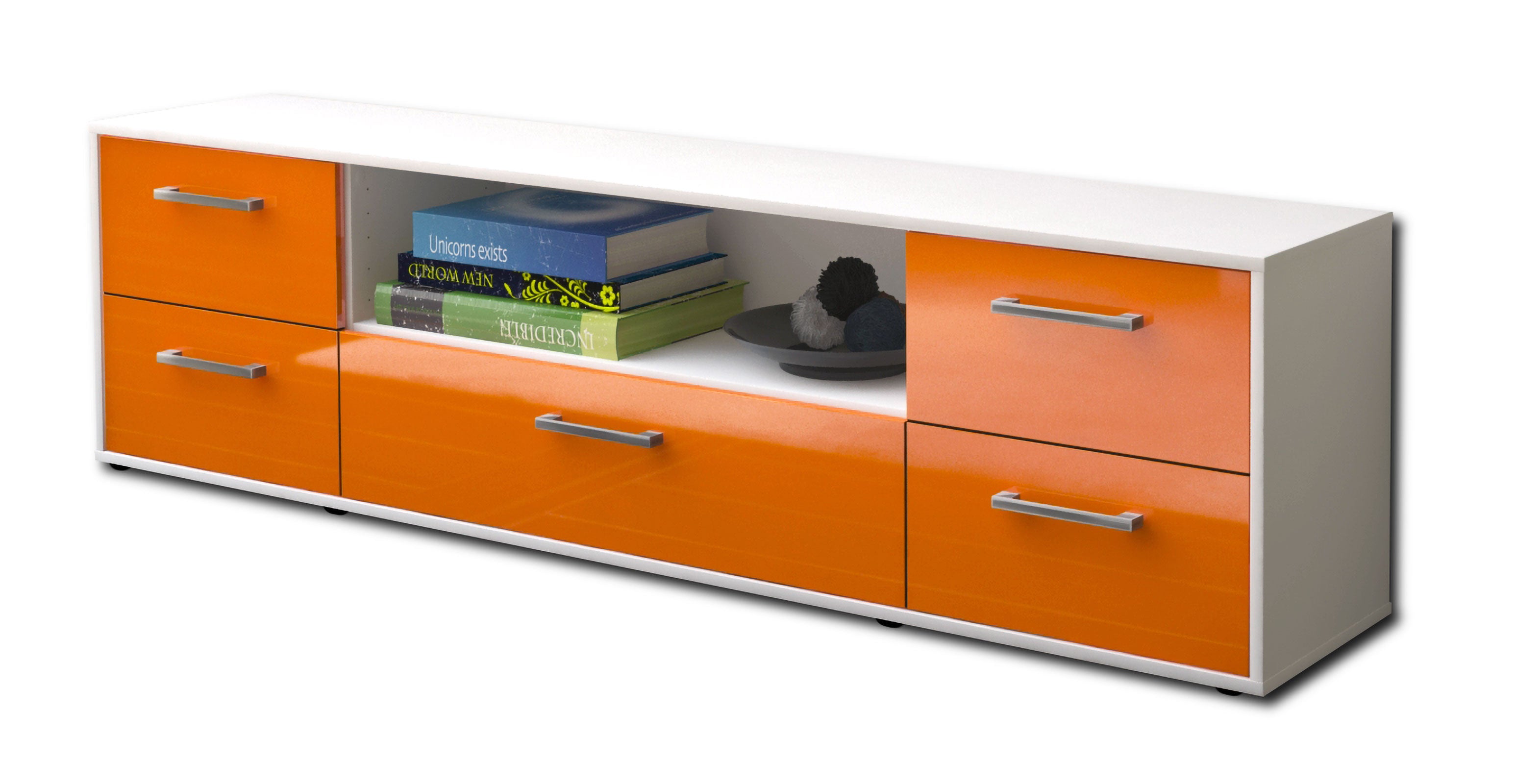 Lowboard - Atlanta - Design Hochglanz - Freistehend mit Griffe 180 cm Weiss