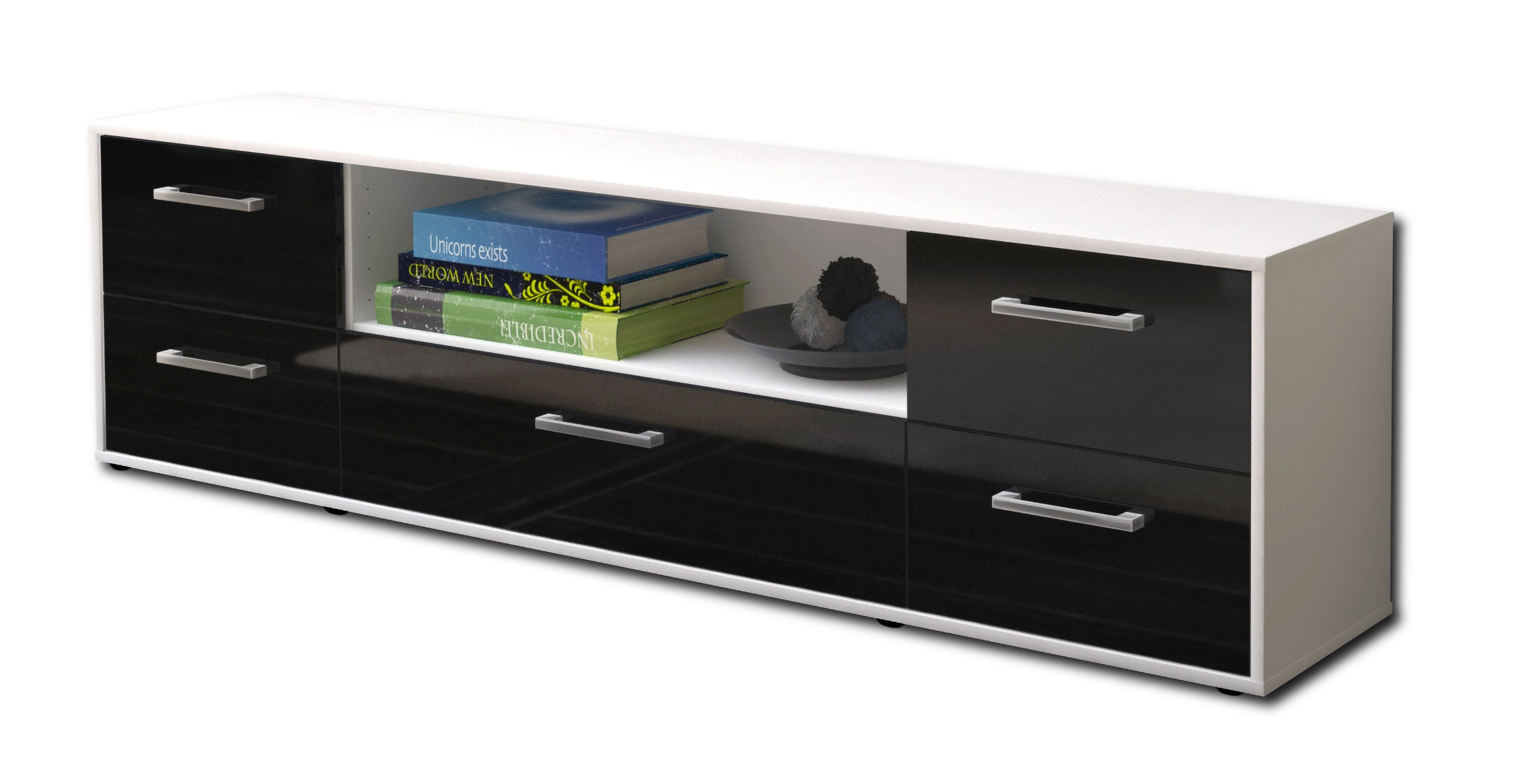 Lowboard - Atlanta - Design Hochglanz - Freistehend mit Griffe 180 cm Weiss