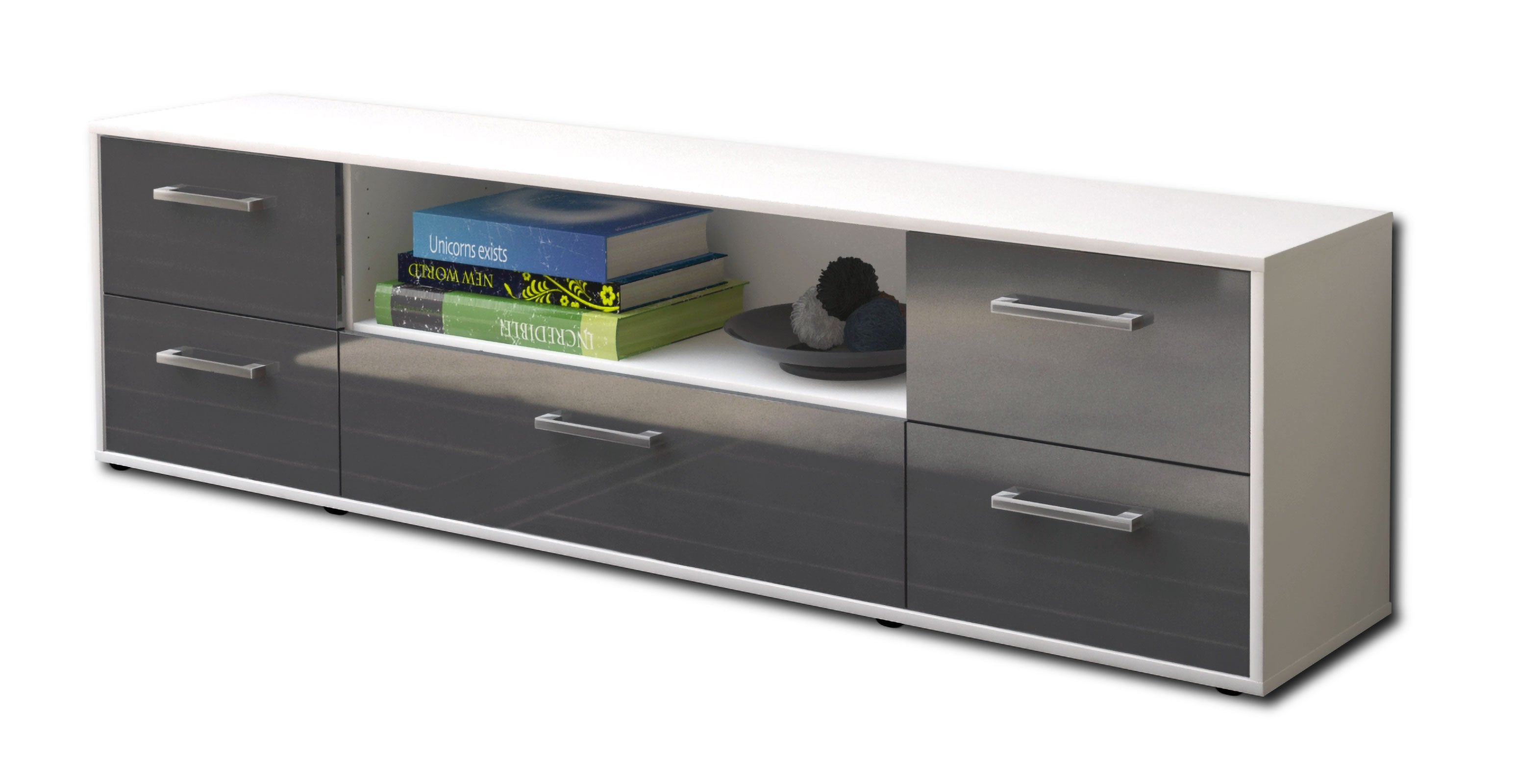Lowboard - Atlanta - Design Hochglanz - Freistehend mit Griffe 180 cm Weiss